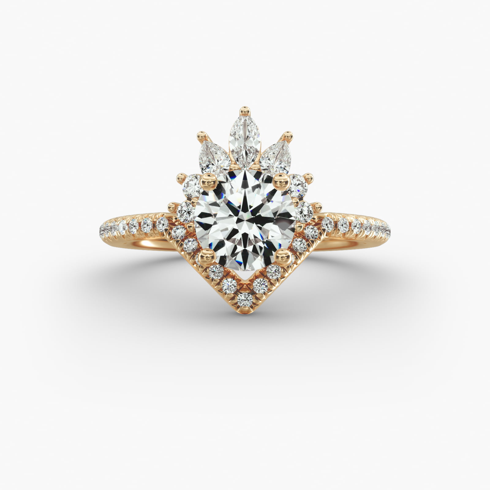 Sunburst Diamond Tiara Engagement Ring In 18K Yellow Gold