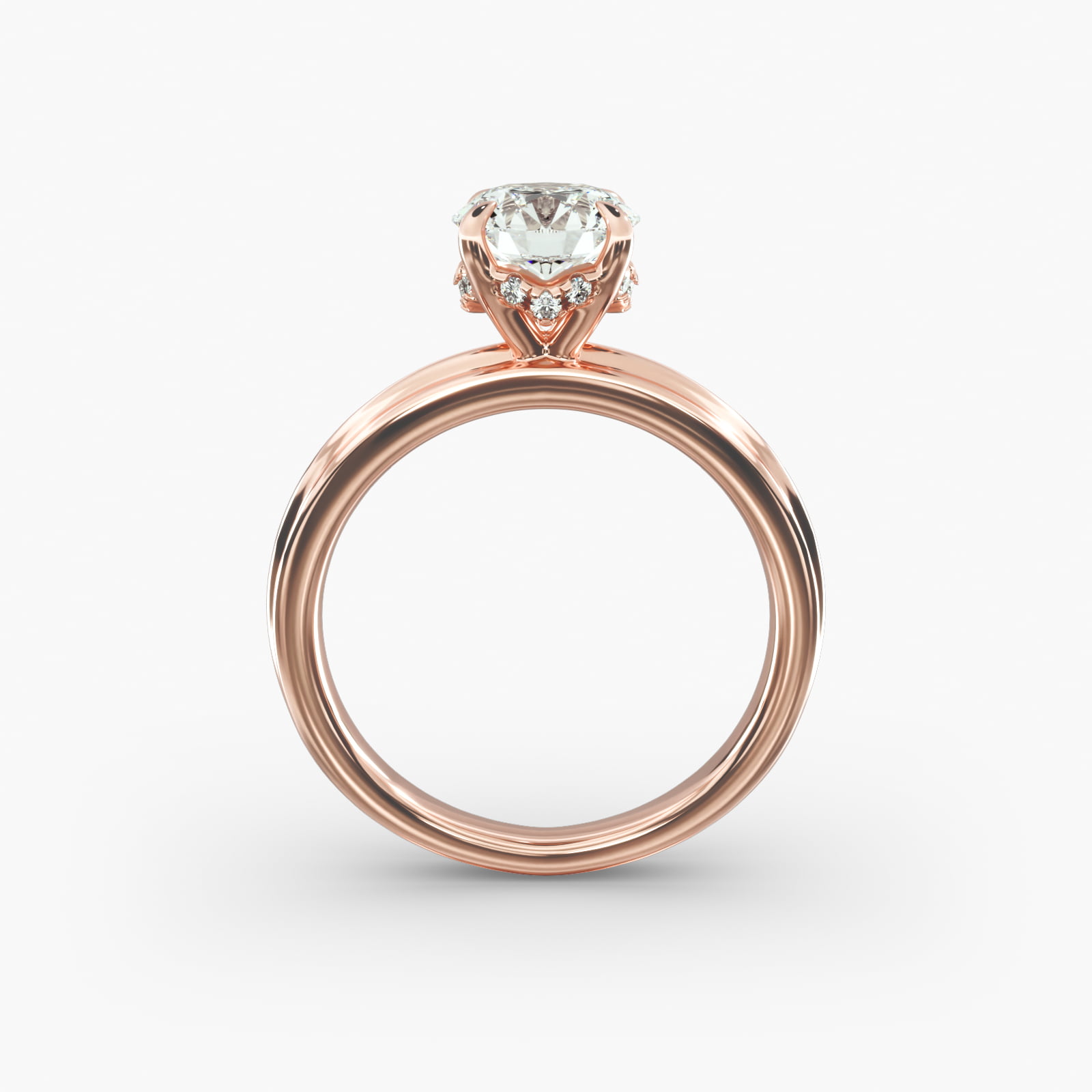 Sculpted Hidden Halo Solitaire Engagement Ring In 14K Rose Gold