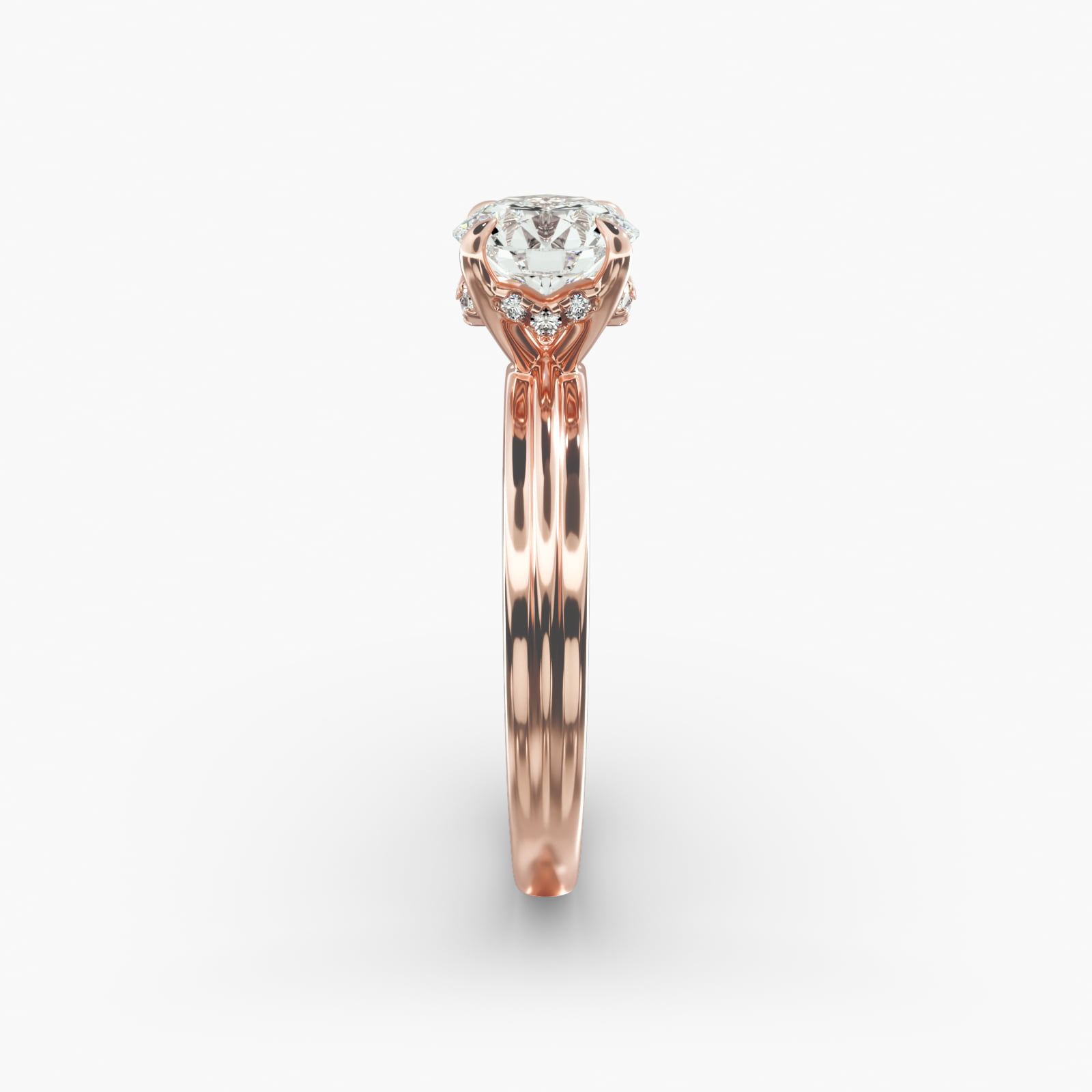 Sculpted Hidden Halo Solitaire Engagement Ring In 14K Rose Gold
