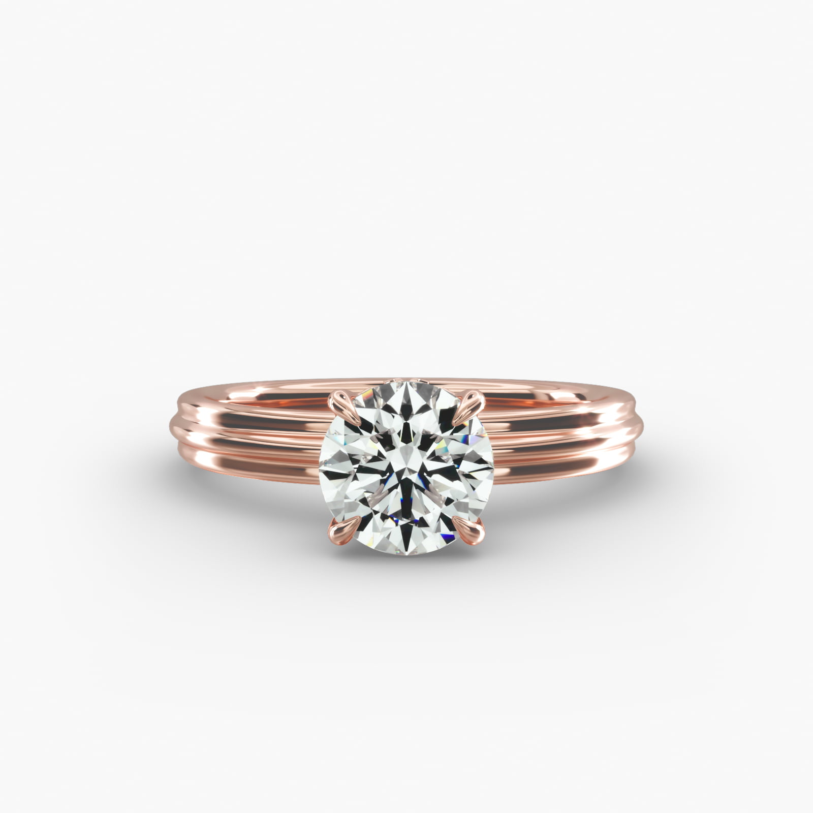 Sculpted Hidden Halo Solitaire Engagement Ring In 14K Rose Gold