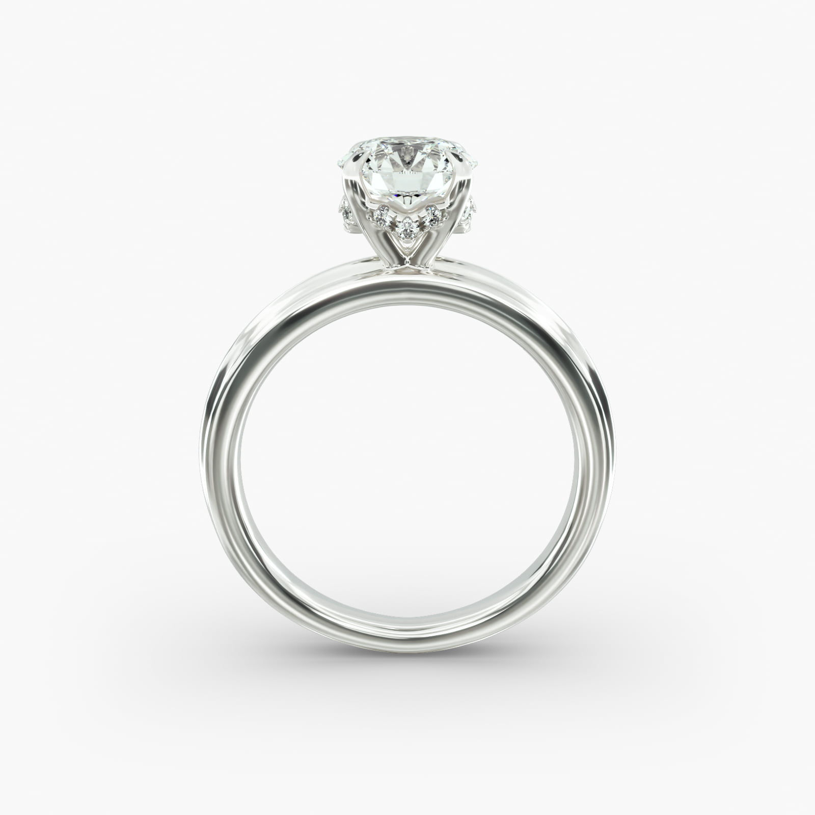 Sculpted Hidden Halo Solitaire Engagement Ring In 14K White Gold