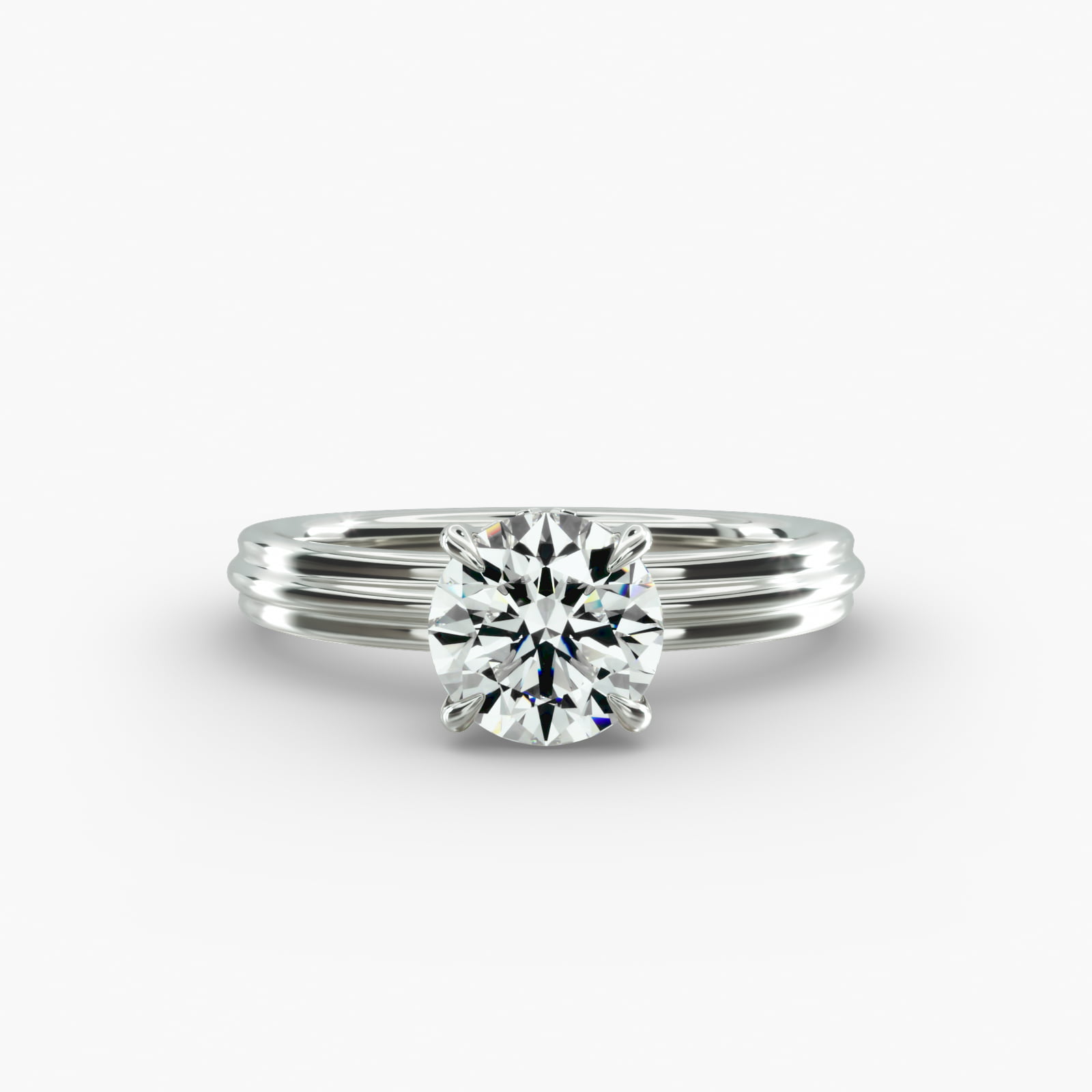 Sculpted Hidden Halo Solitaire Engagement Ring In 14K White Gold