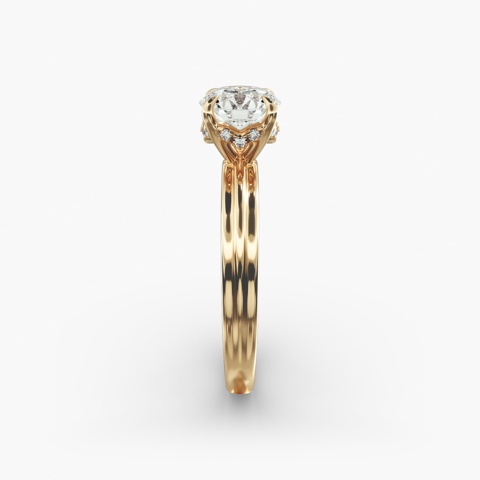 Sculpted Hidden Halo Solitaire Engagement Ring In 14K Yellow Gold