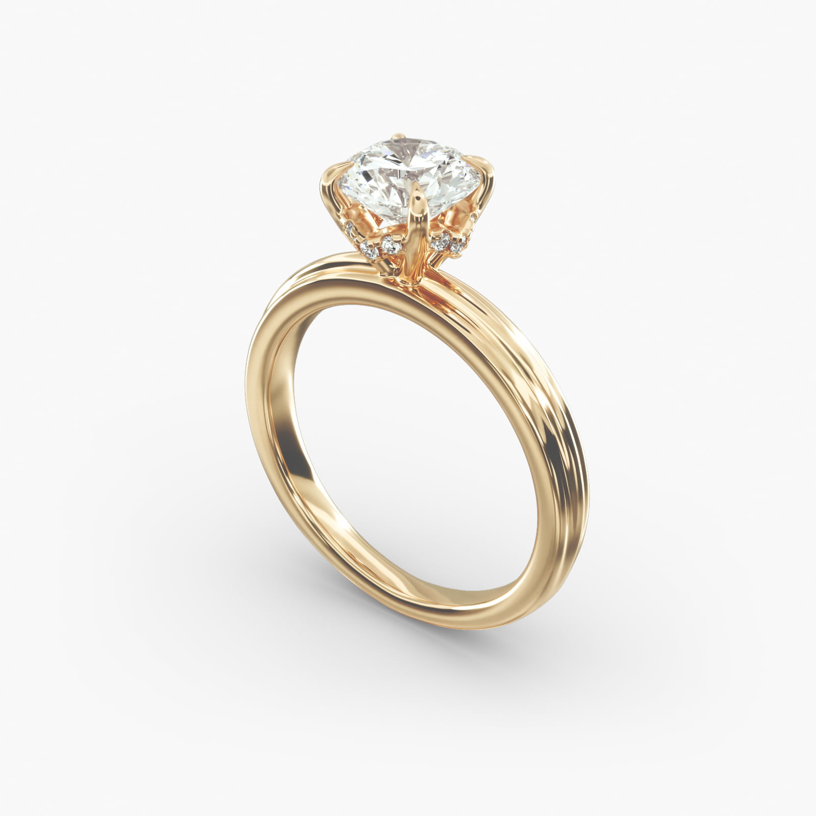 Sculpted Hidden Halo Solitaire Engagement Ring In 18K Yellow Gold