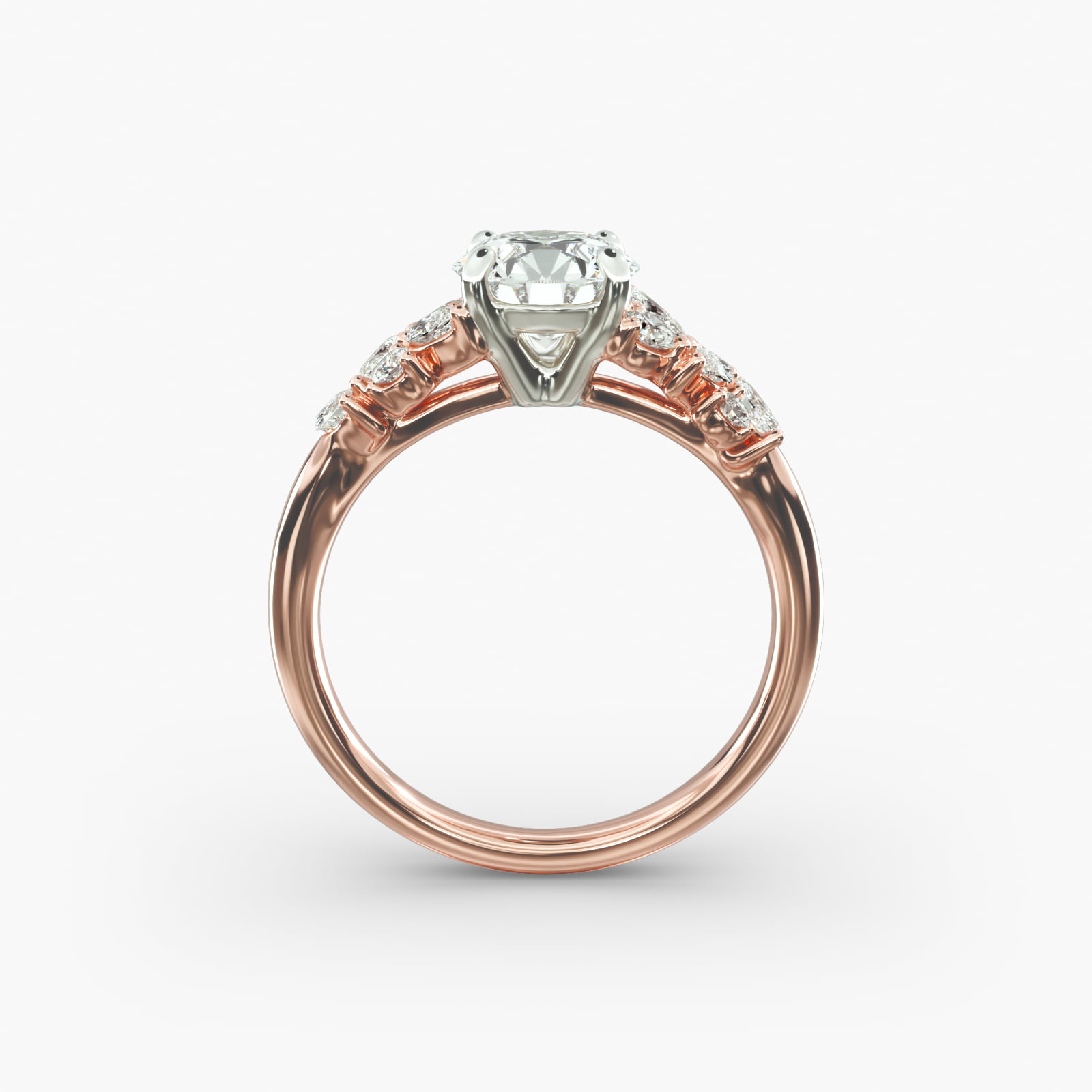 Marquise Cluster Diamond Accent Side Stone Engagement Ring In 14K Rose Gold