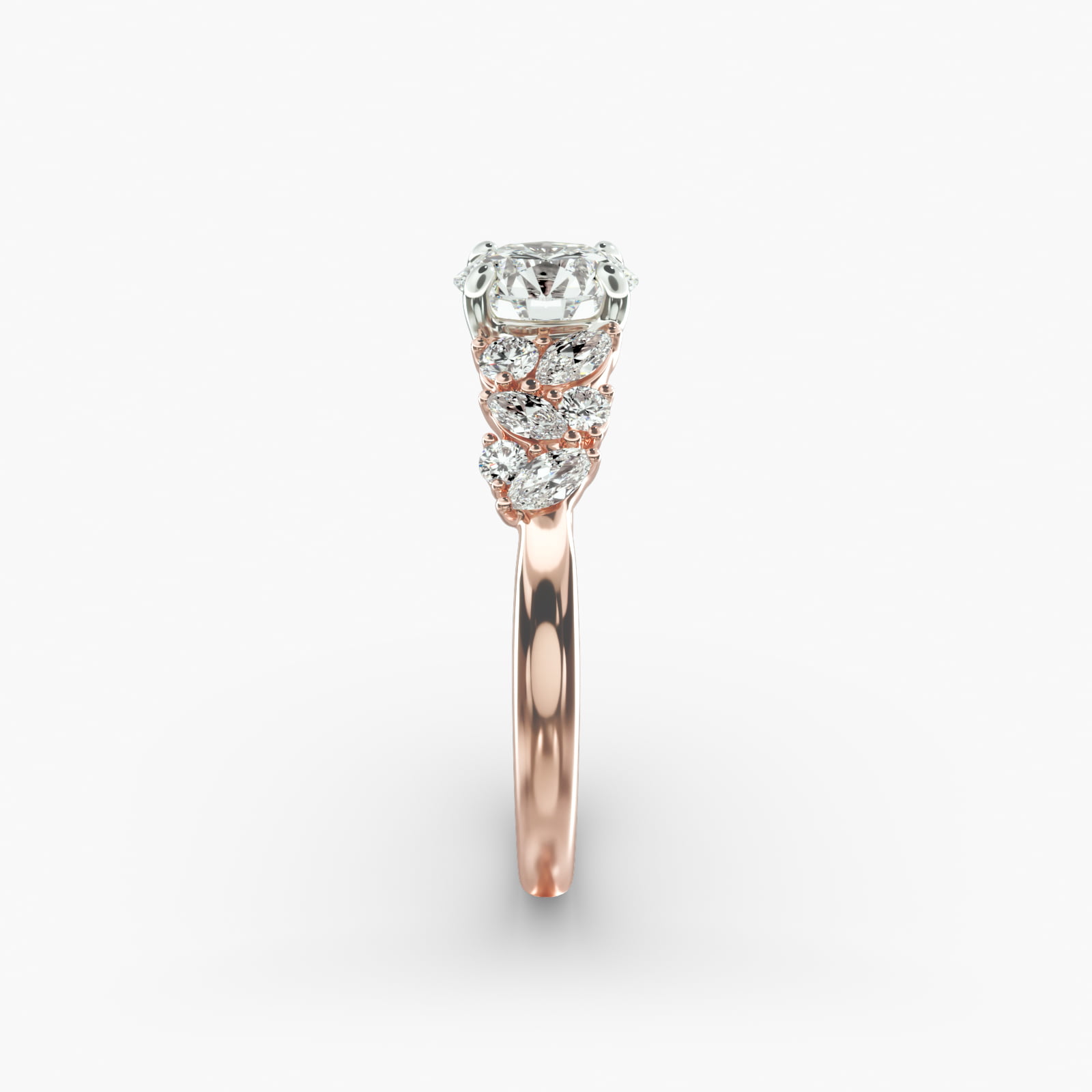 Marquise Cluster Diamond Accent Side Stone Engagement Ring In 14K Rose Gold