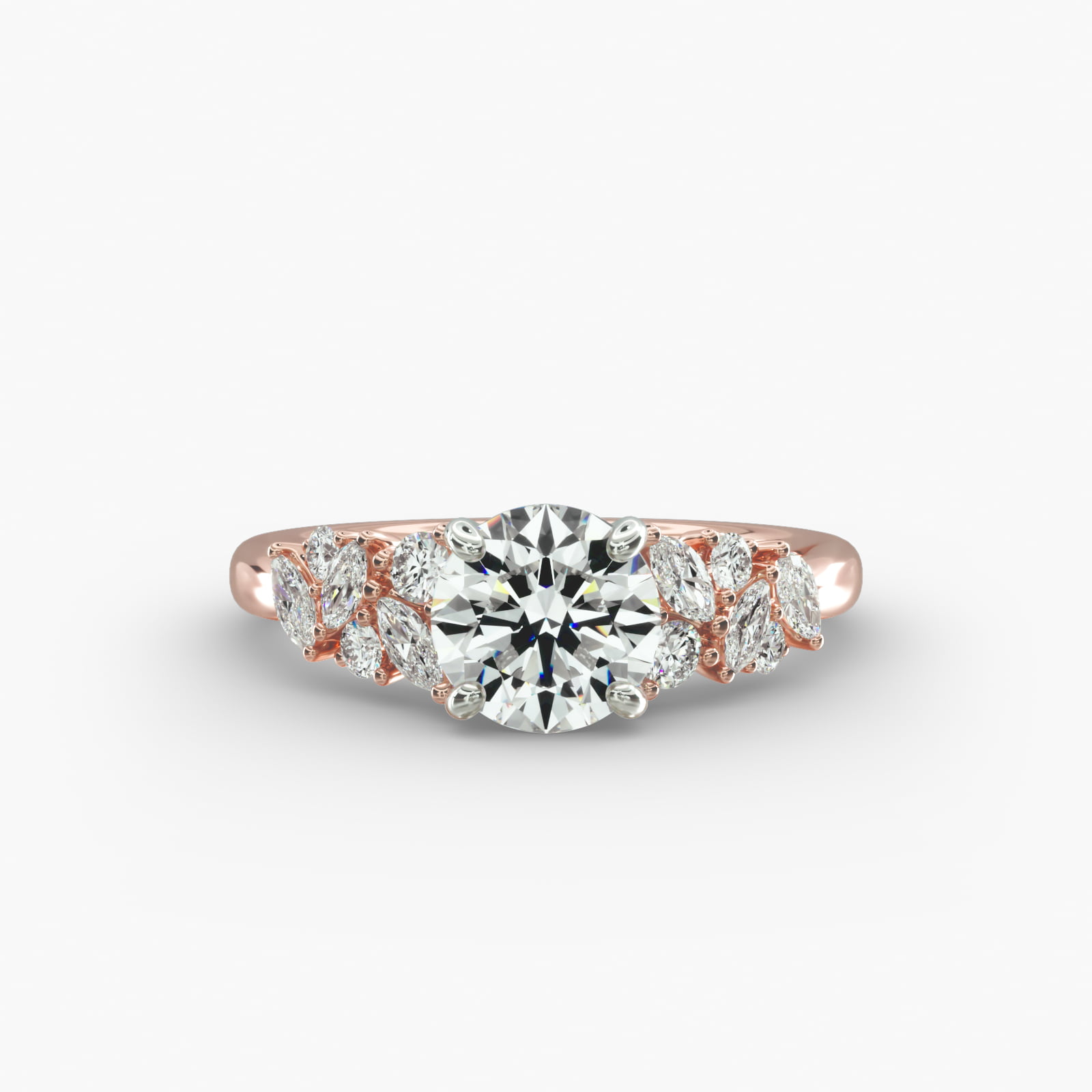 Marquise Cluster Diamond Accent Side Stone Engagement Ring In 14K Rose Gold
