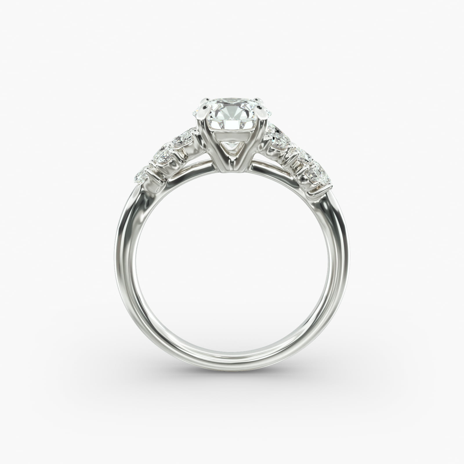 Marquise Cluster Diamond Accent Side Stone Engagement Ring In 14K White Gold