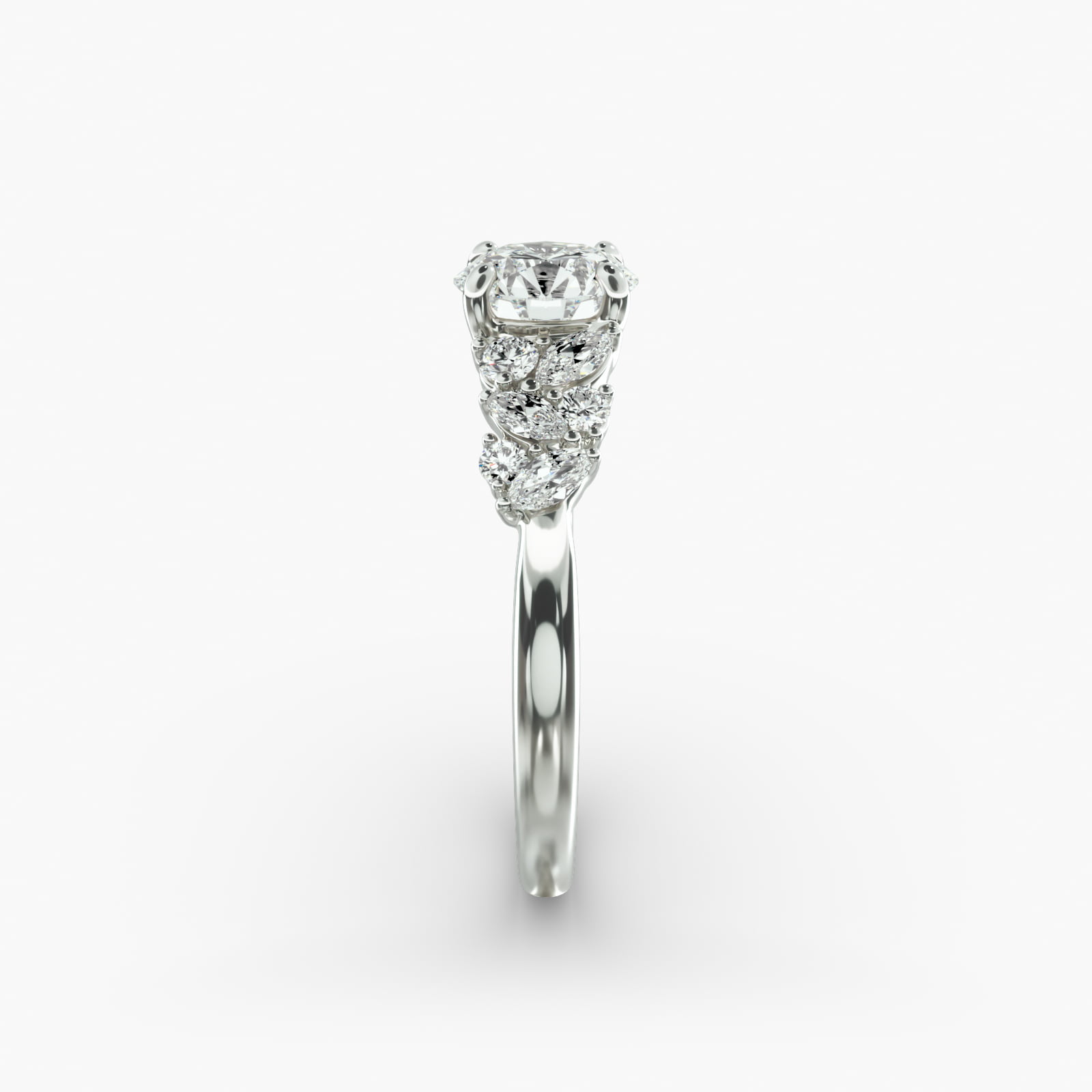 Marquise Cluster Diamond Accent Side Stone Engagement Ring In 14K White Gold