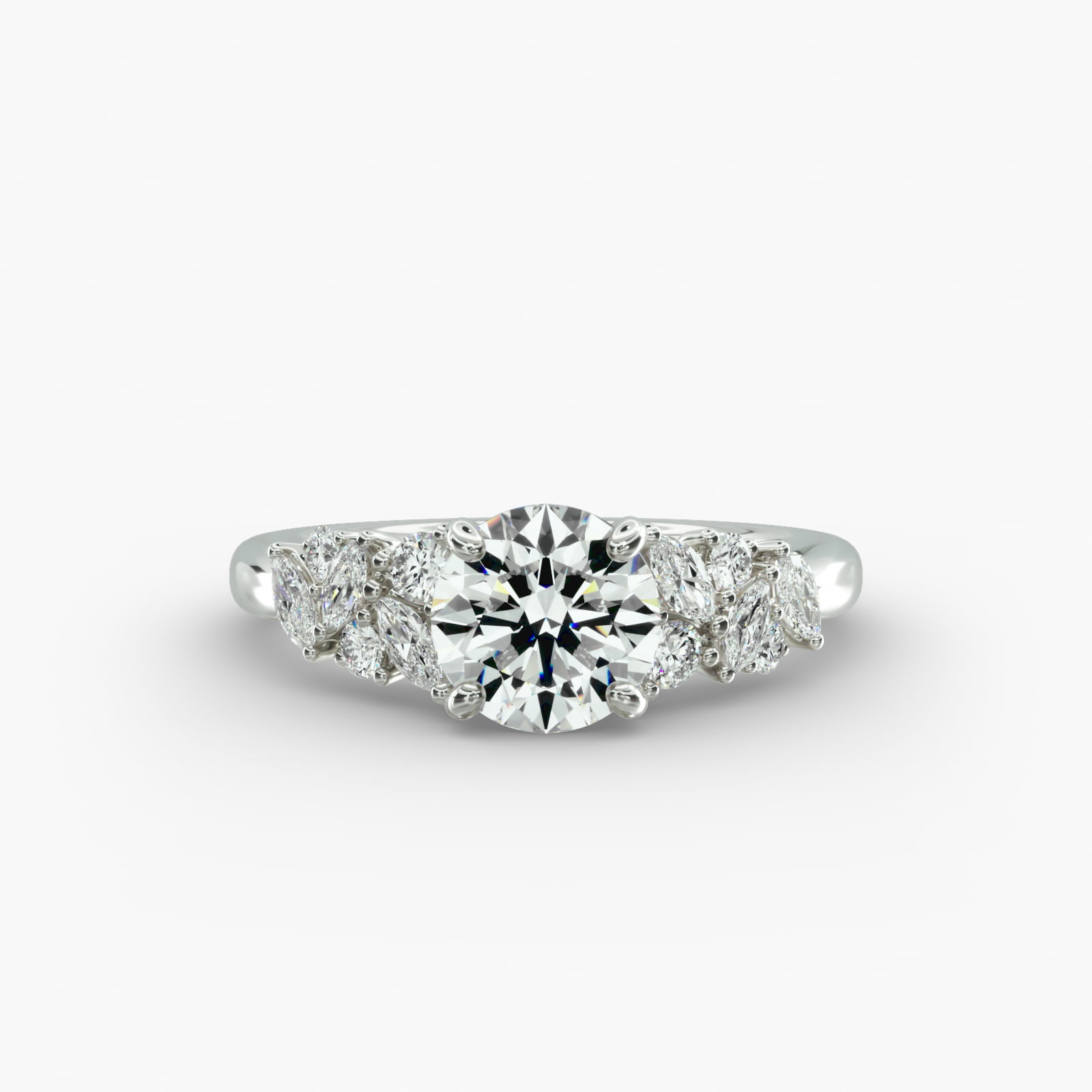 Marquise Cluster Diamond Accent Side Stone Engagement Ring In 14K White Gold
