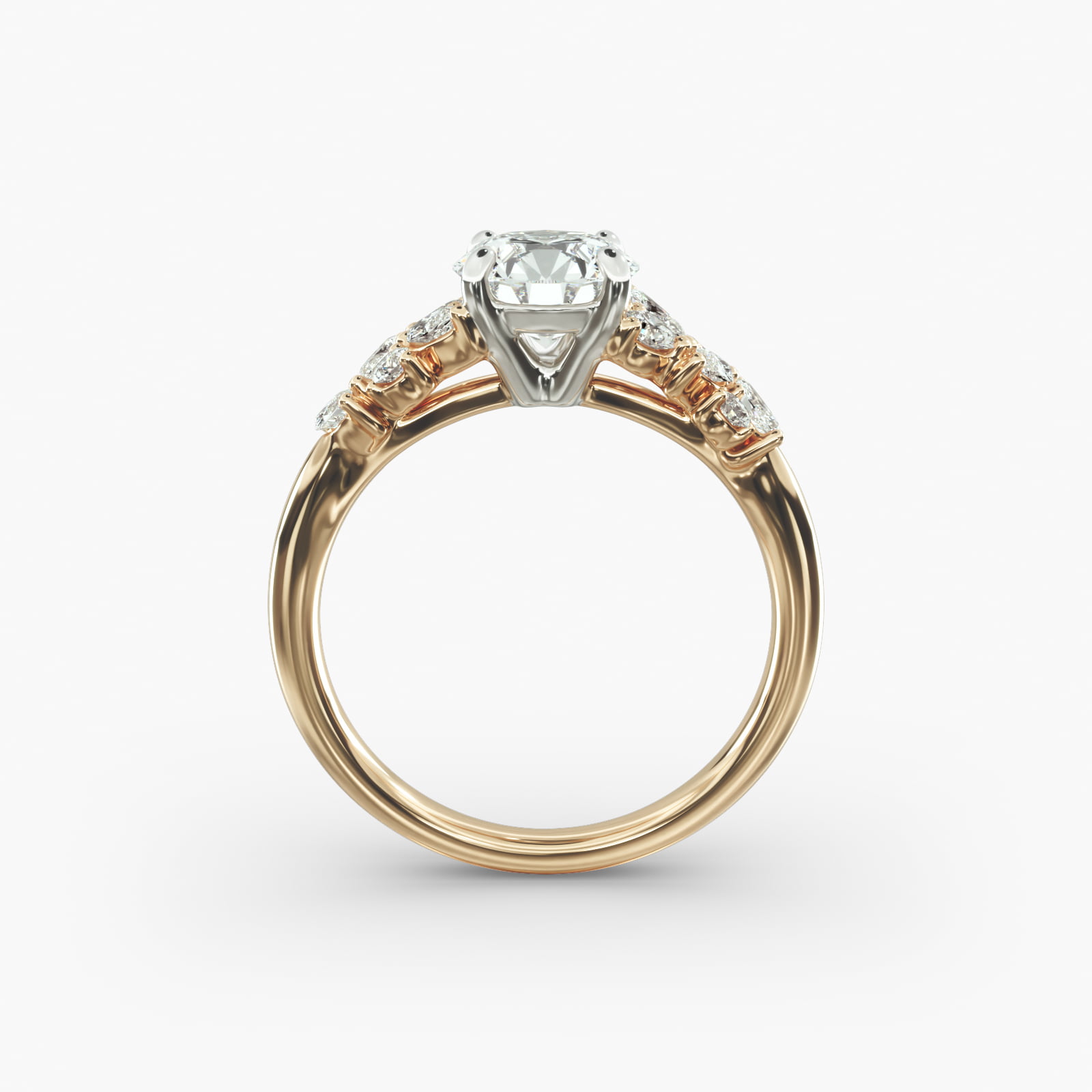 Marquise Cluster Diamond Accent Side Stone Engagement Ring In 18K Yellow Gold