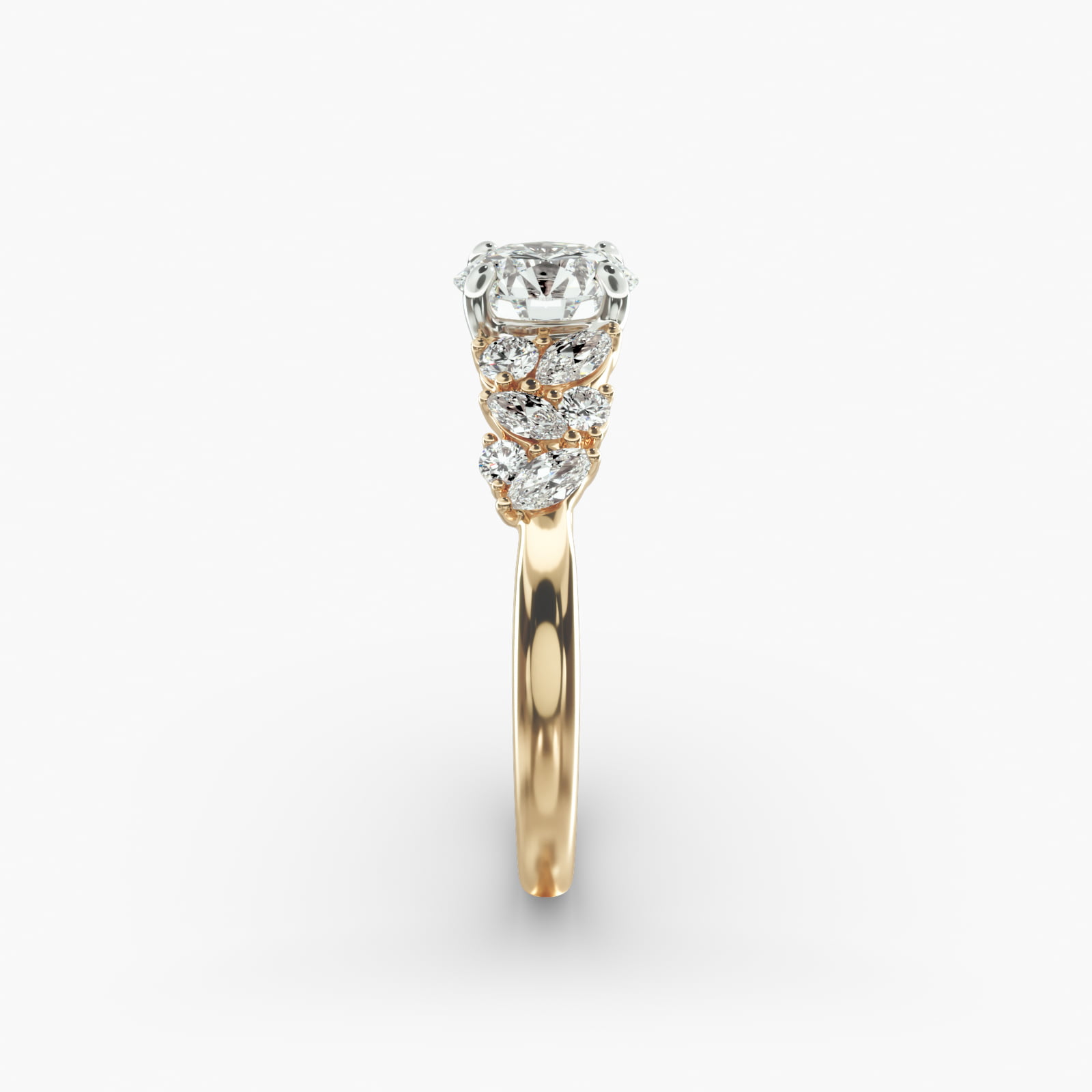 Marquise Cluster Diamond Accent Side Stone Engagement Ring In 18K Yellow Gold