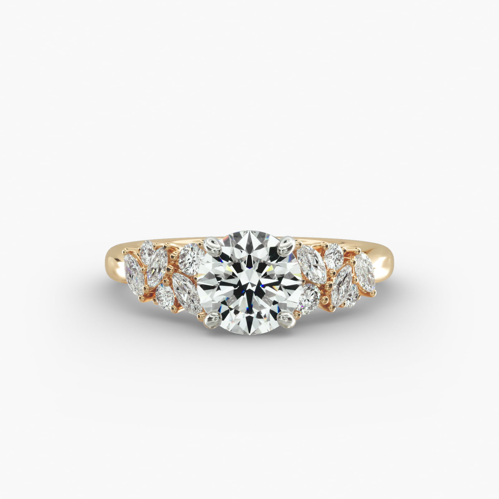 Marquise Cluster Diamond Accent Side Stone Engagement Ring In 18K Yellow Gold