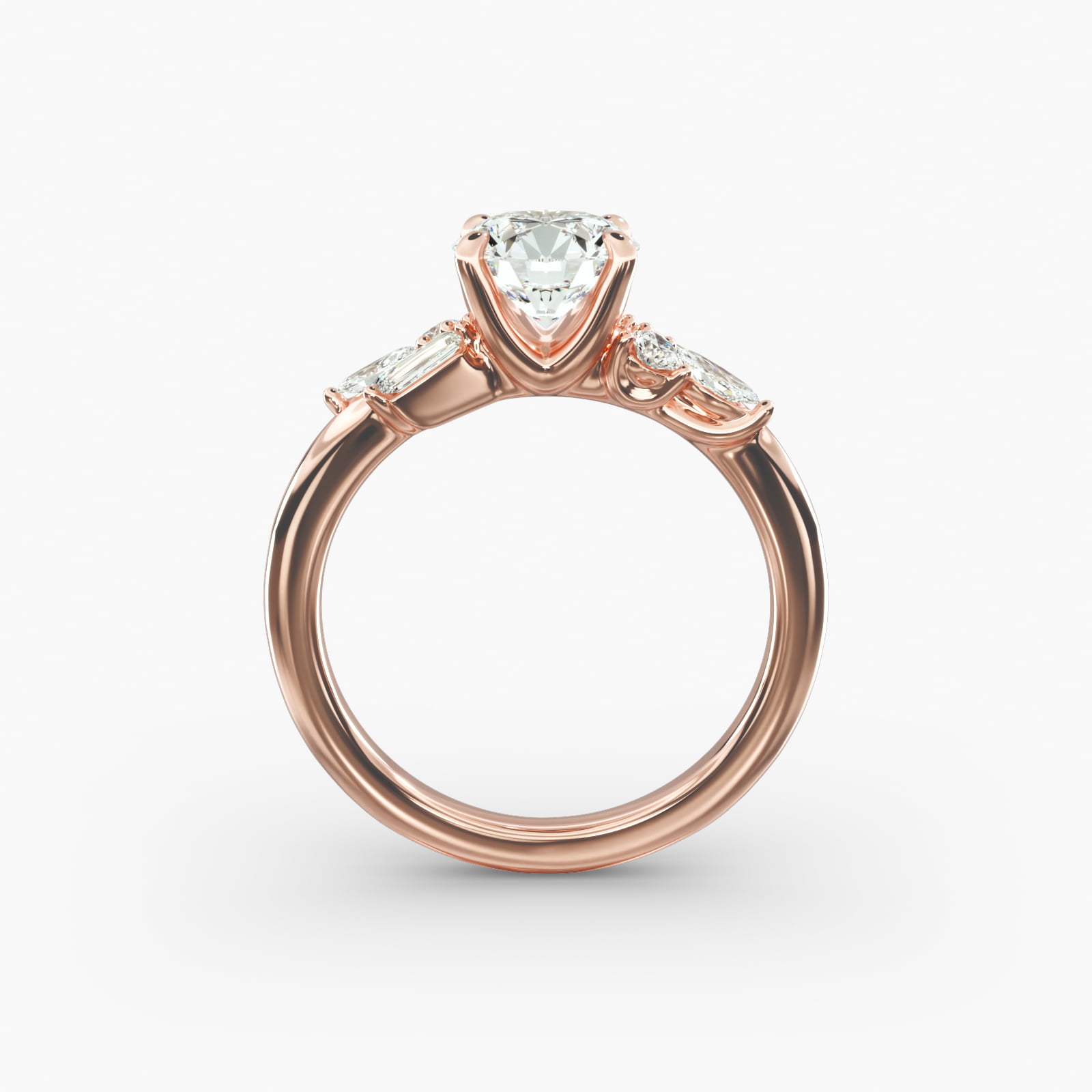 Floral Motif Diamond Accent Side Stone Engagement Ring In 14K Rose Gold