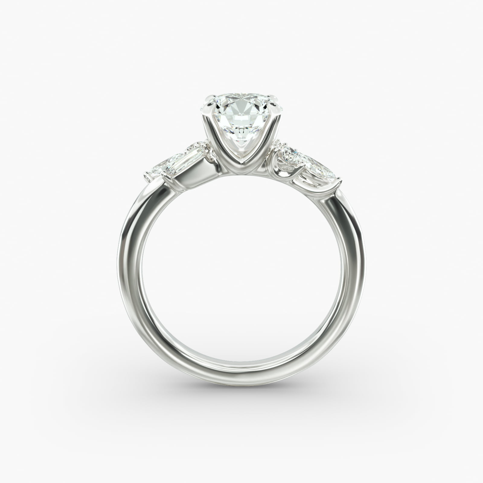 Floral Motif Diamond Accent Side Stone Engagement Ring In 14K White Gold