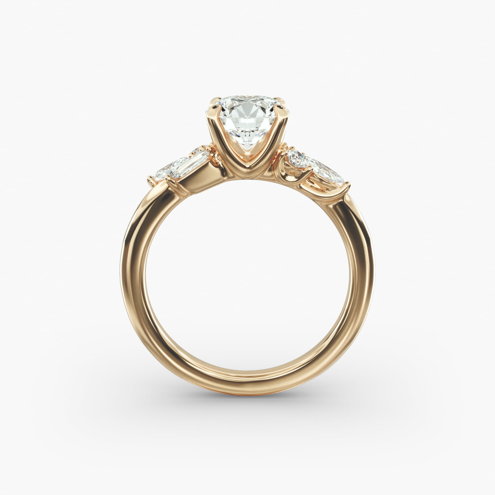 Floral Motif Diamond Accent Side Stone Engagement Ring In 18K Yellow Gold