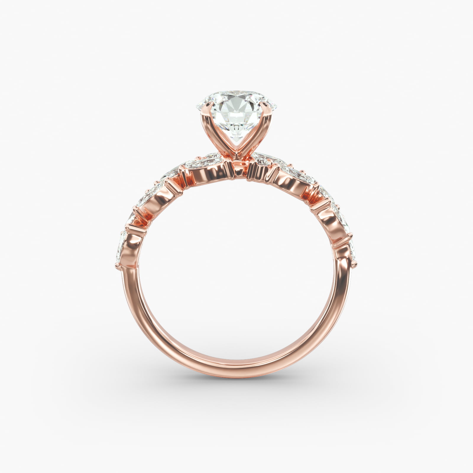 Floral Diamond Vine Side Stone Engagement Ring In 14K Rose Gold