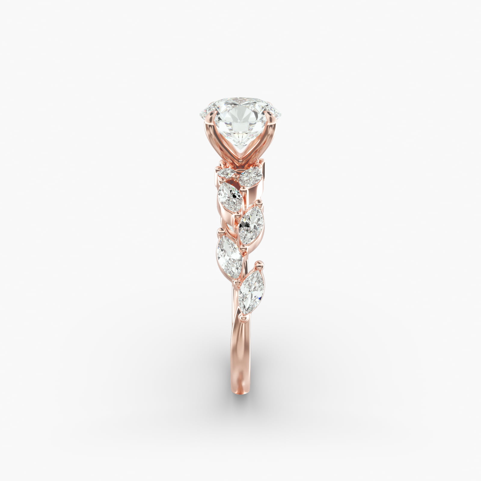 Floral Diamond Vine Side Stone Engagement Ring In 14K Rose Gold