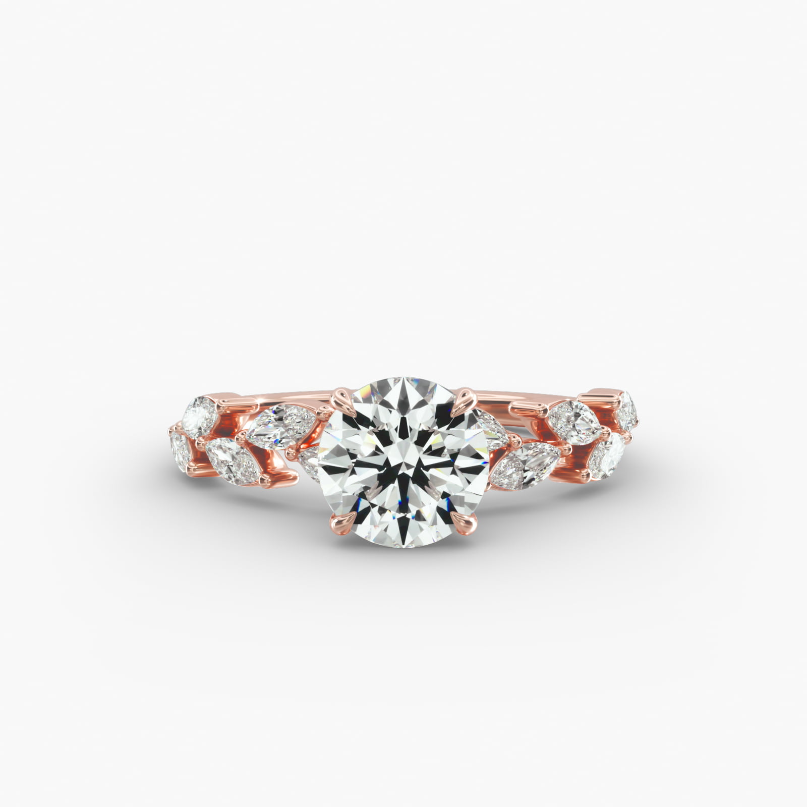 Floral Diamond Vine Side Stone Engagement Ring In 14K Rose Gold