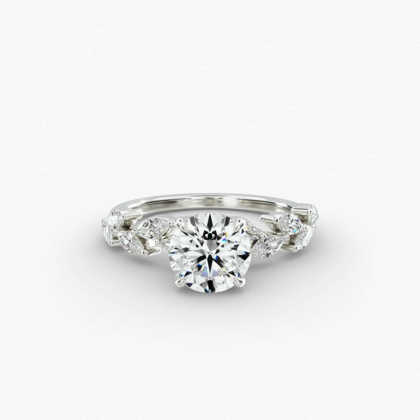 Floral Diamond Vine Side Stone Engagement Ring In 14K White