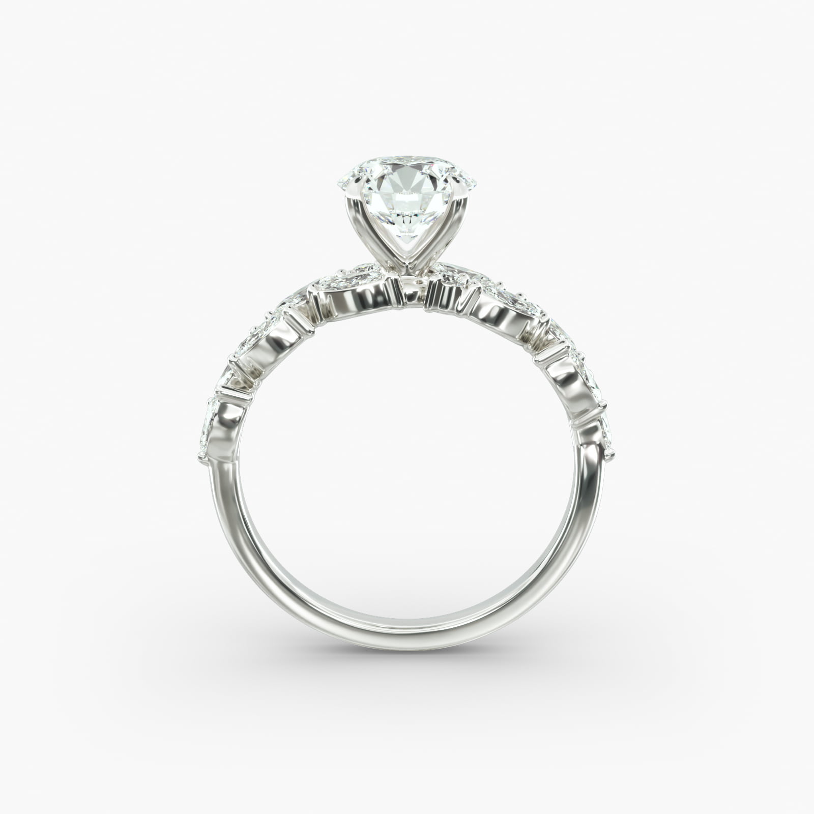 Floral Diamond Vine Side Stone Engagement Ring In 14K White Gold