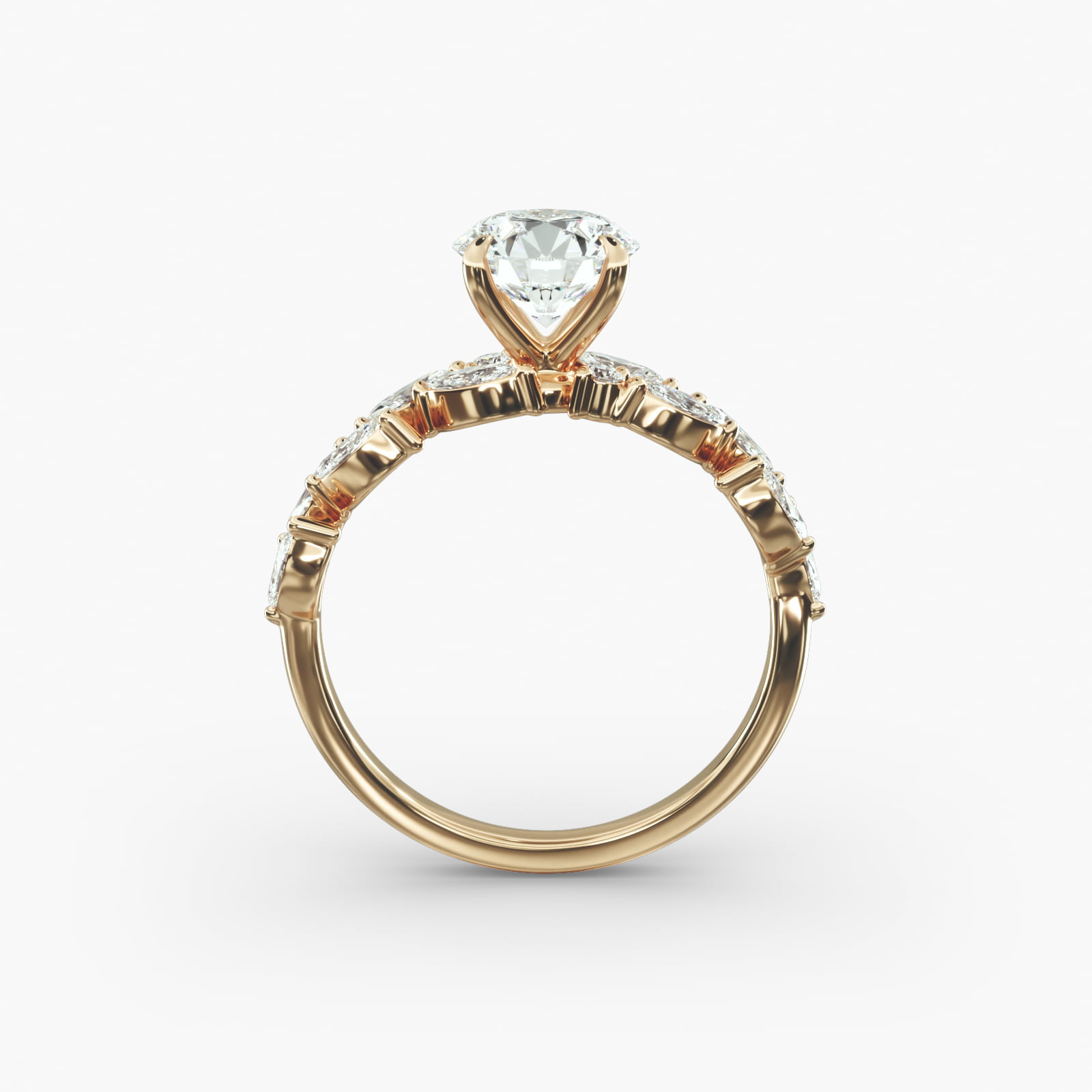 Floral Diamond Vine Side Stone Engagement Ring In 18K Yellow Gold