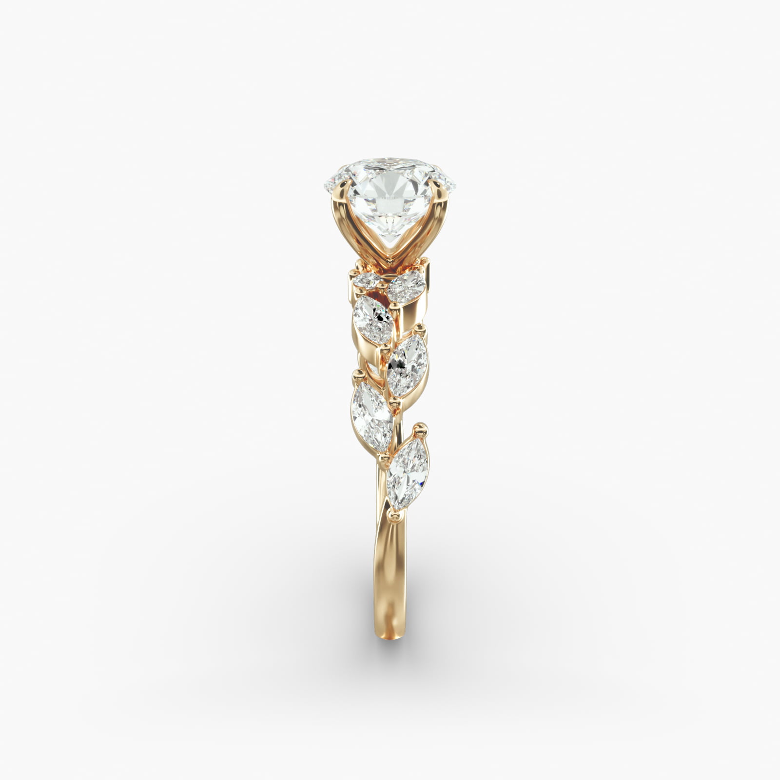 Floral Diamond Vine Side Stone Engagement Ring In 18K Yellow Gold