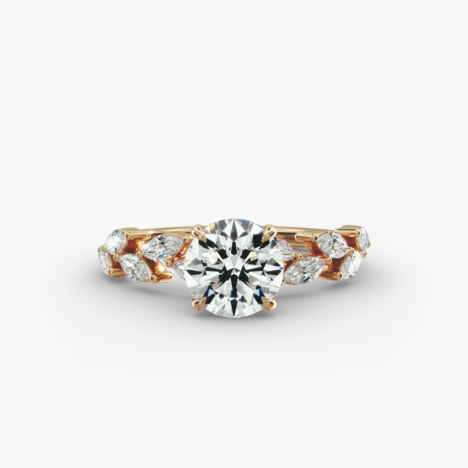 Floral Diamond Vine Side Stone Engagement Ring In 18K Yellow Gold