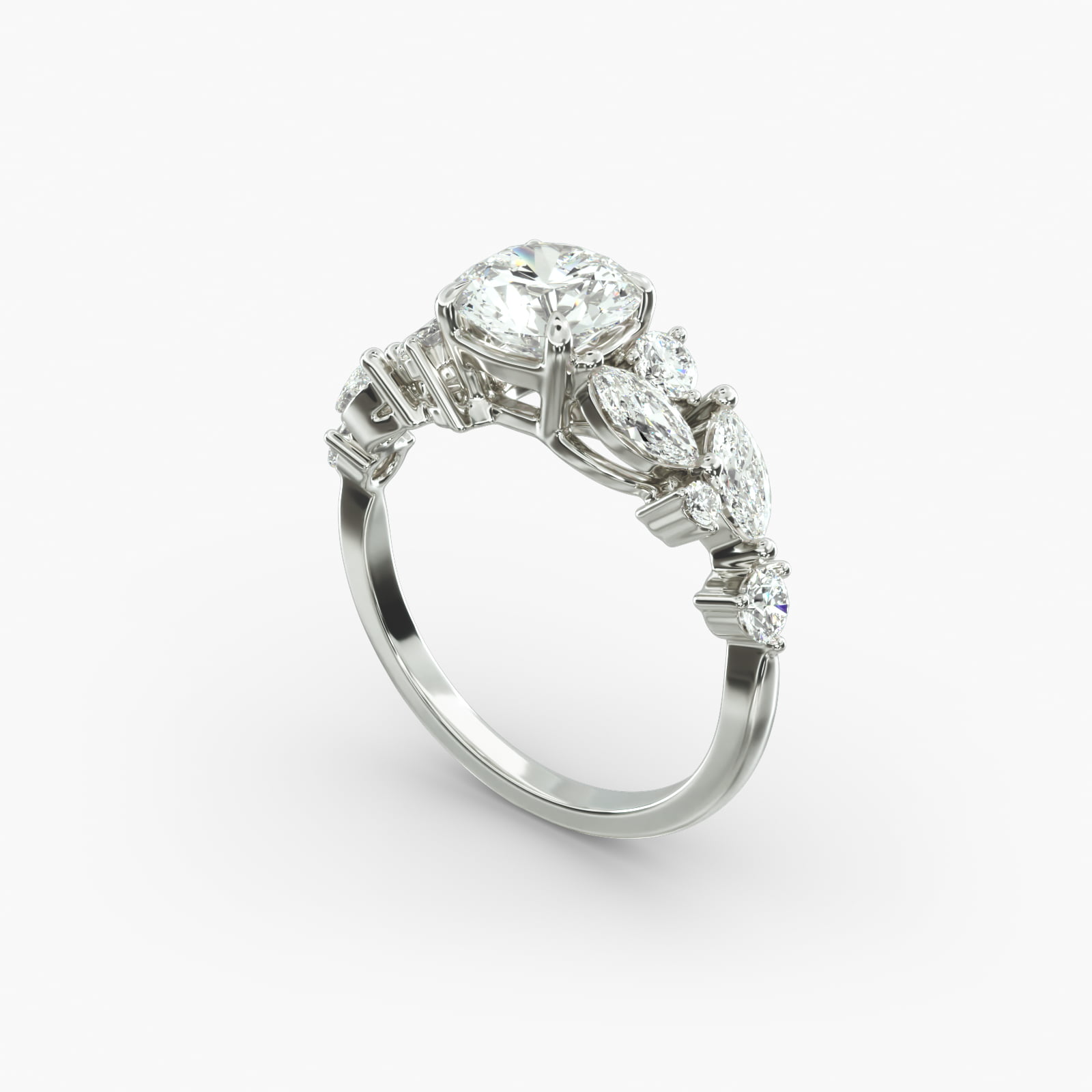 Diamond Nest Side Stone Engagement Ring In Platinum-18142p