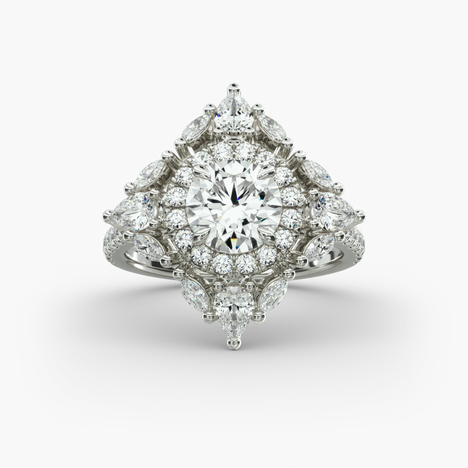 Empress Diamond Halo Engagement Ring In 14K White Gold