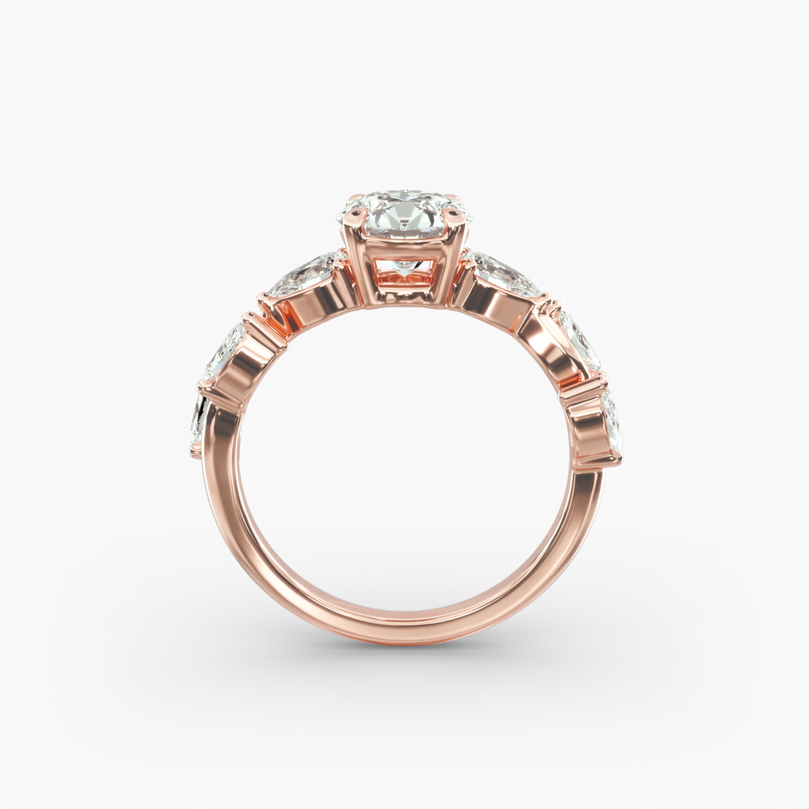 Diamond Vine Side Stone Engagement Ring In 14K Rose Gold