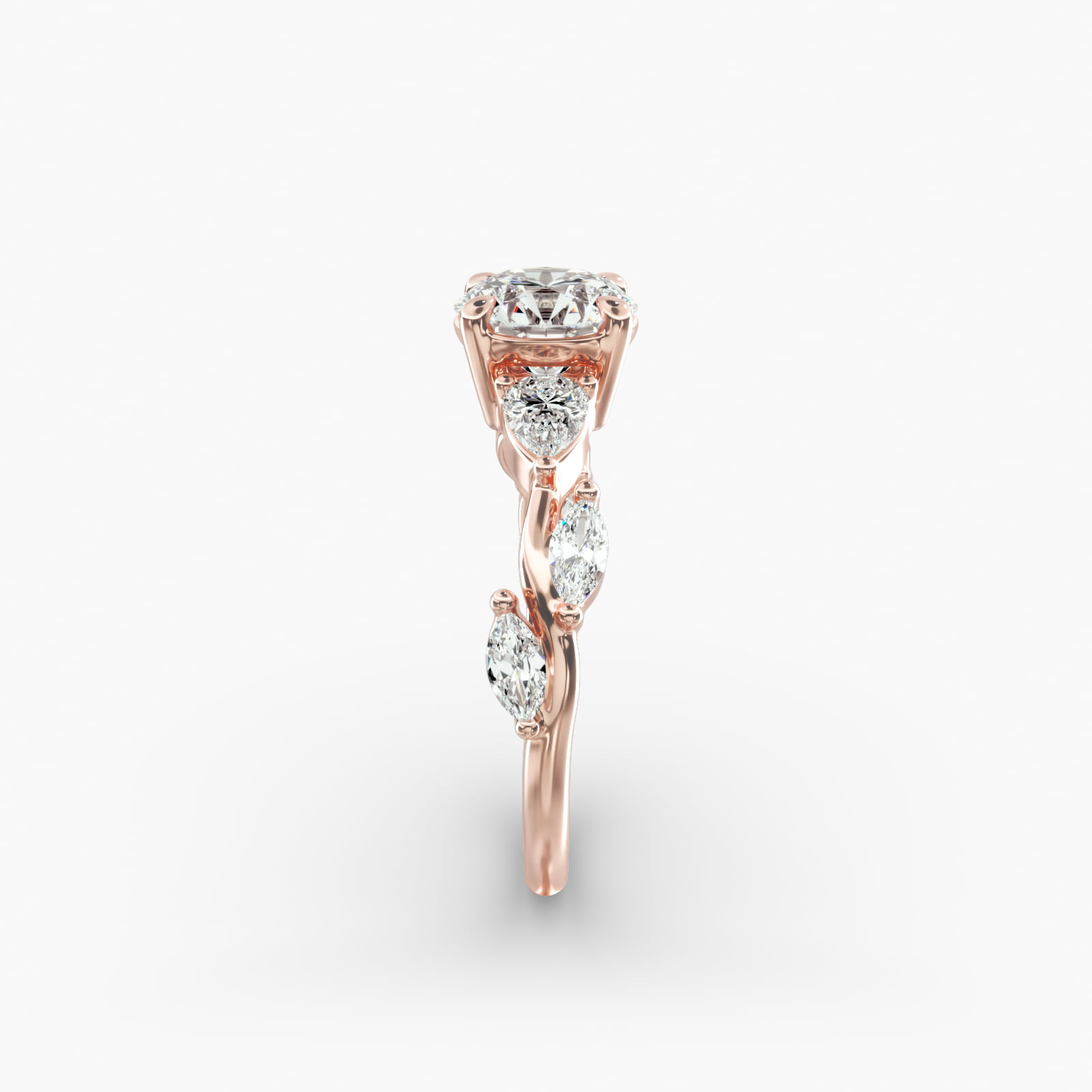 Diamond Vine Side Stone Engagement Ring In 14K Rose Gold