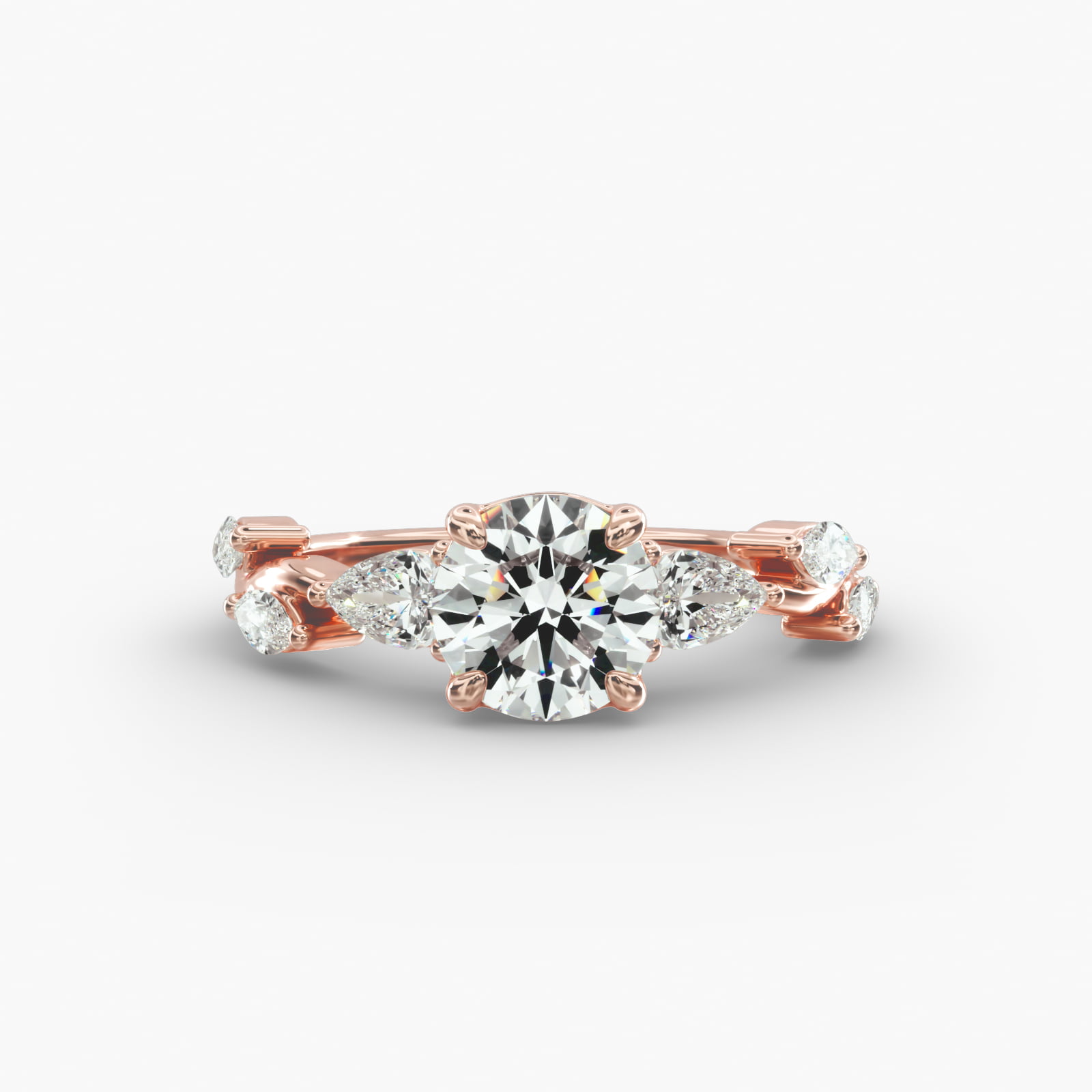 Diamond Vine Side Stone Engagement Ring In 14K Rose Gold