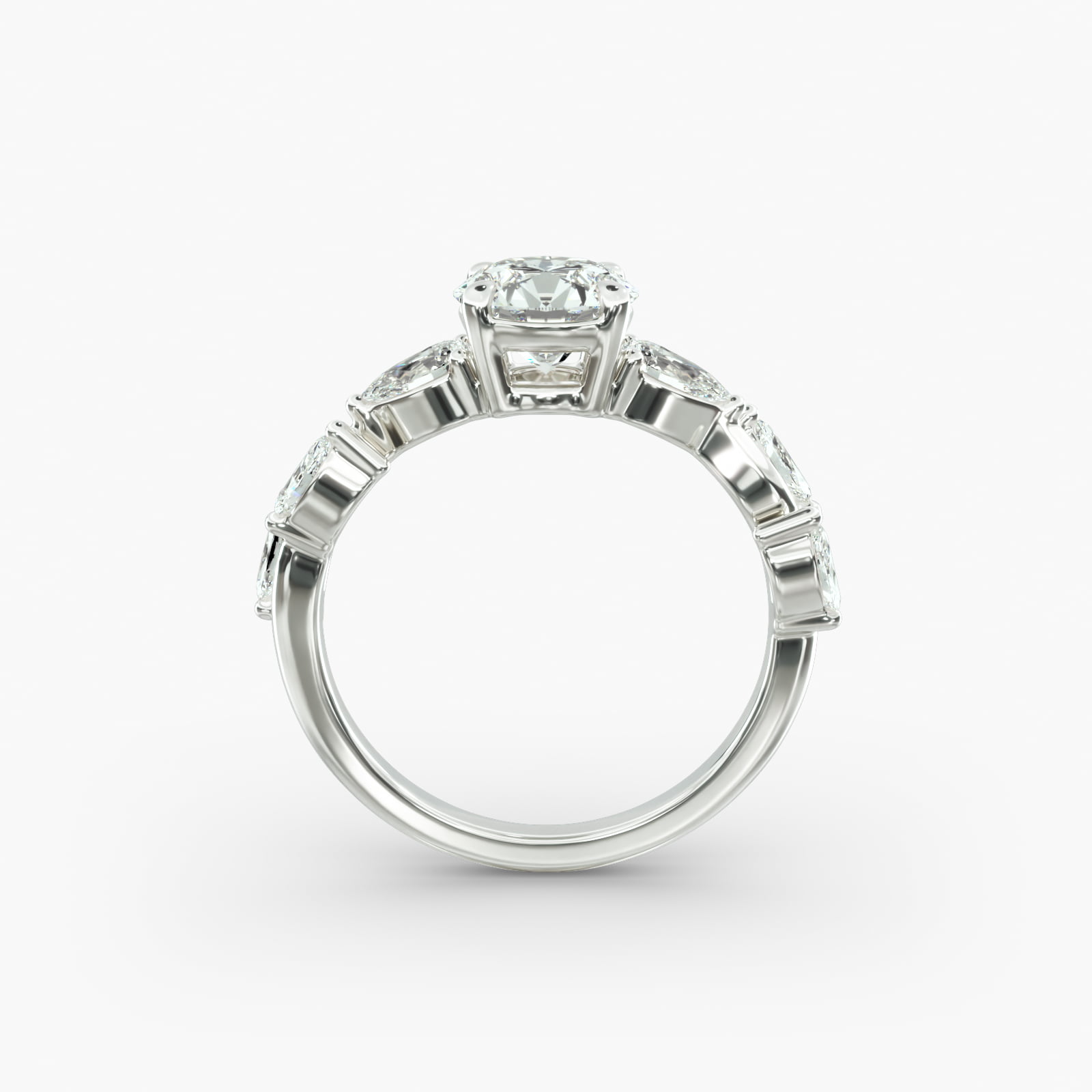 Diamond Vine Side Stone Engagement Ring In 14K White Gold