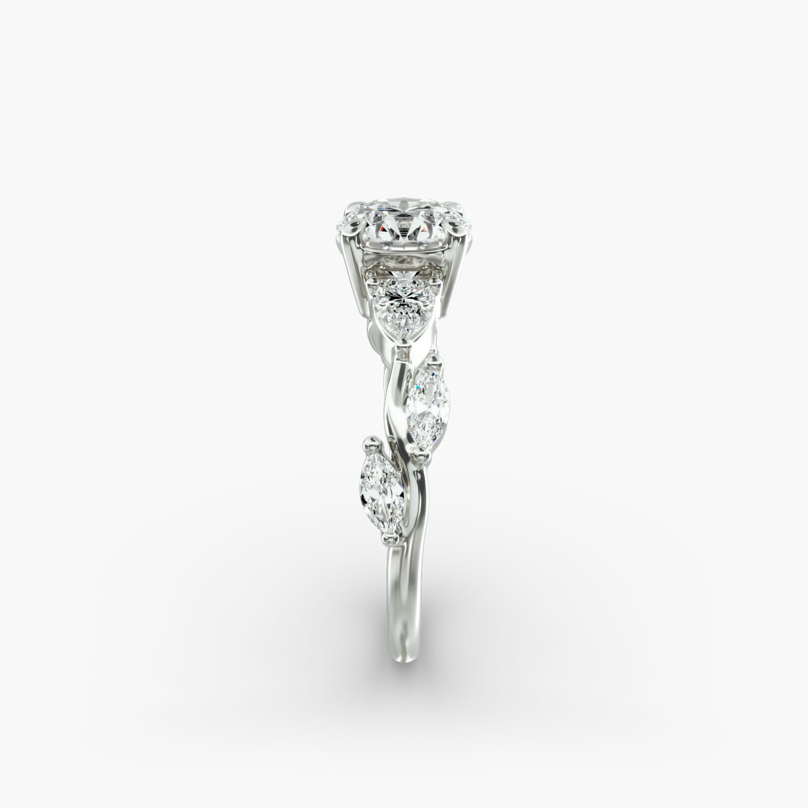 Diamond Vine Side Stone Engagement Ring In 14K White Gold