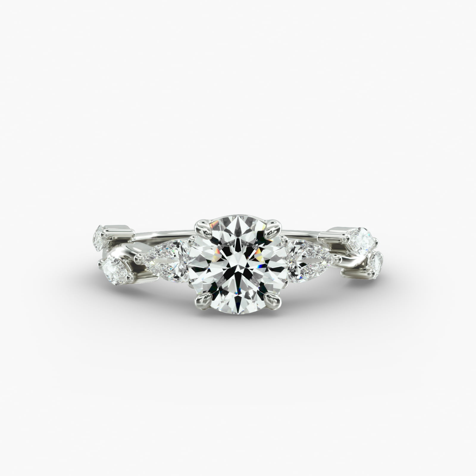 Diamond Vine Side Stone Engagement Ring In 14K White Gold