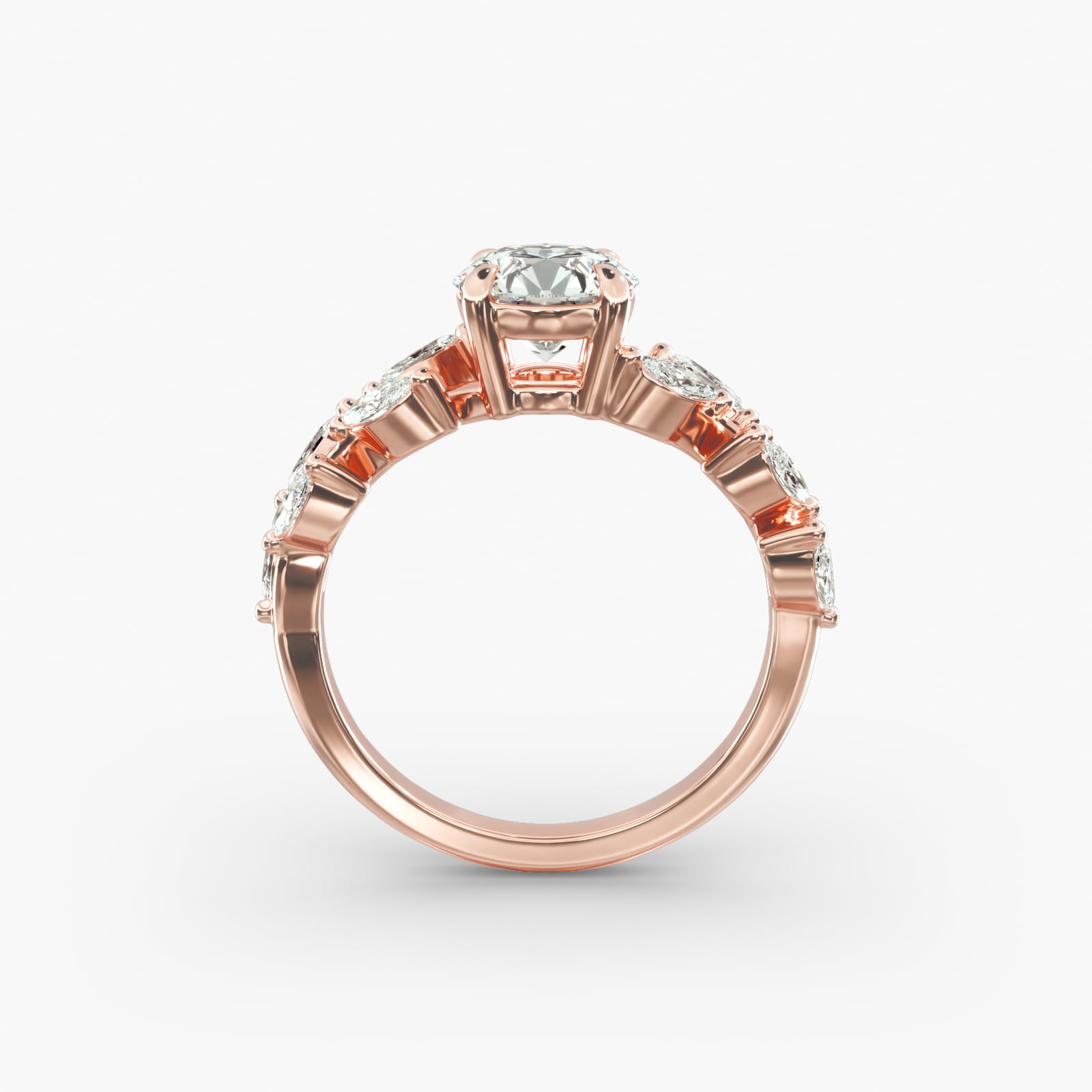 Diamond Wreath Side Stone Engagement Ring In 14K Rose Gold