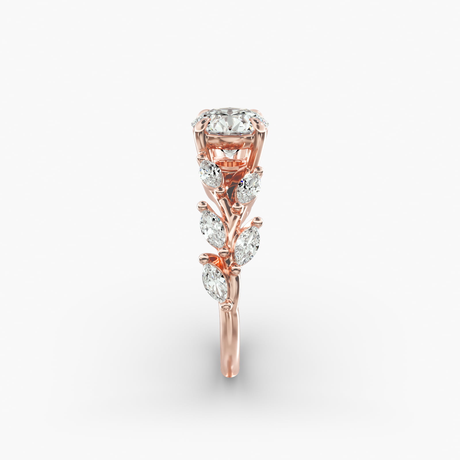 Diamond Wreath Side Stone Engagement Ring In 14K Rose Gold
