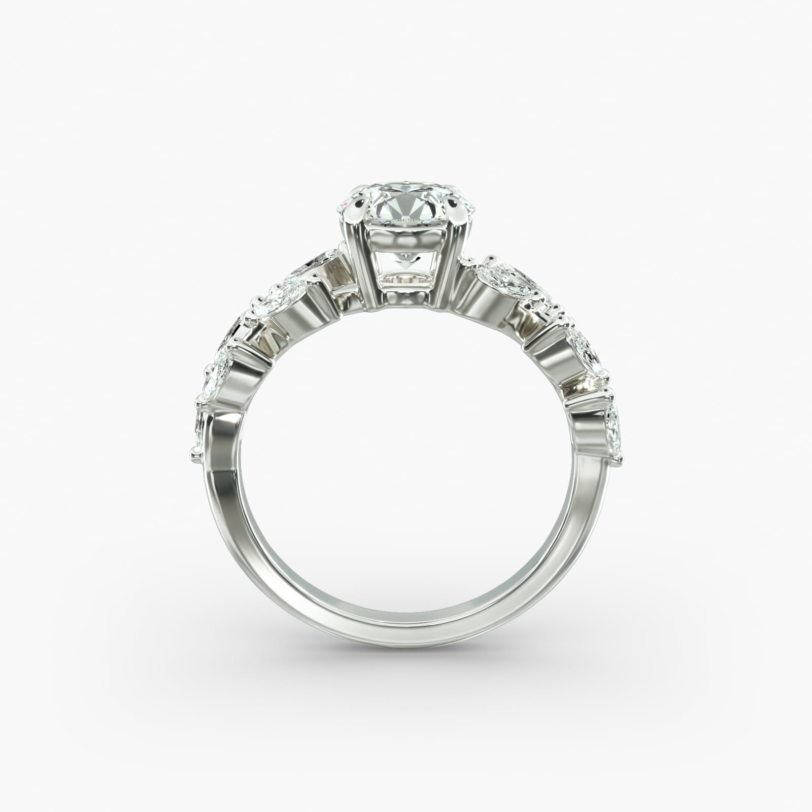 Diamond Wreath Side Stone Engagement Ring In 14K White Gold