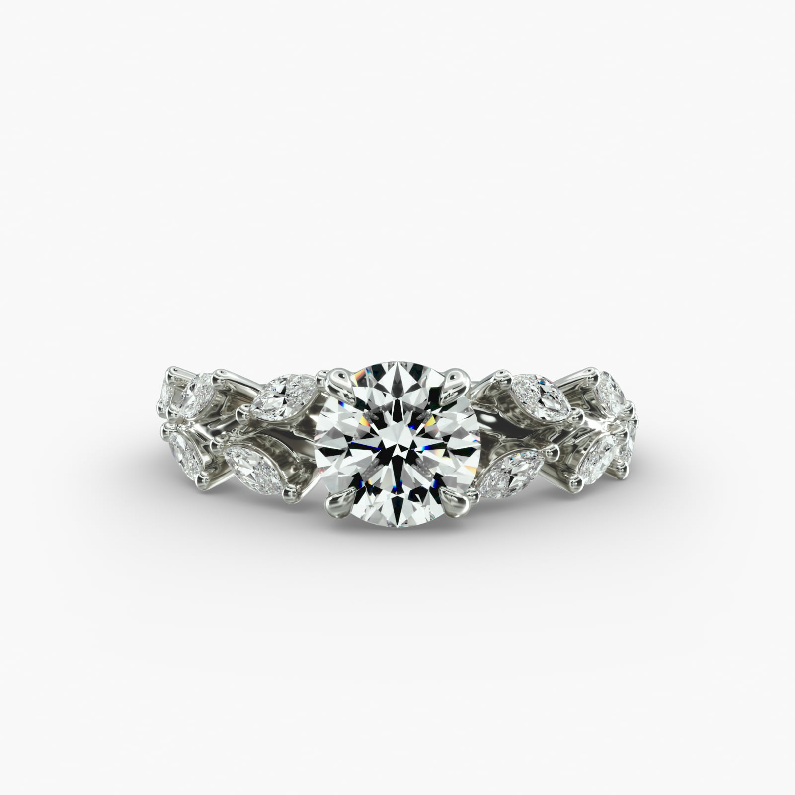 Diamond Wreath Side Stone Engagement Ring In 14K White Gold