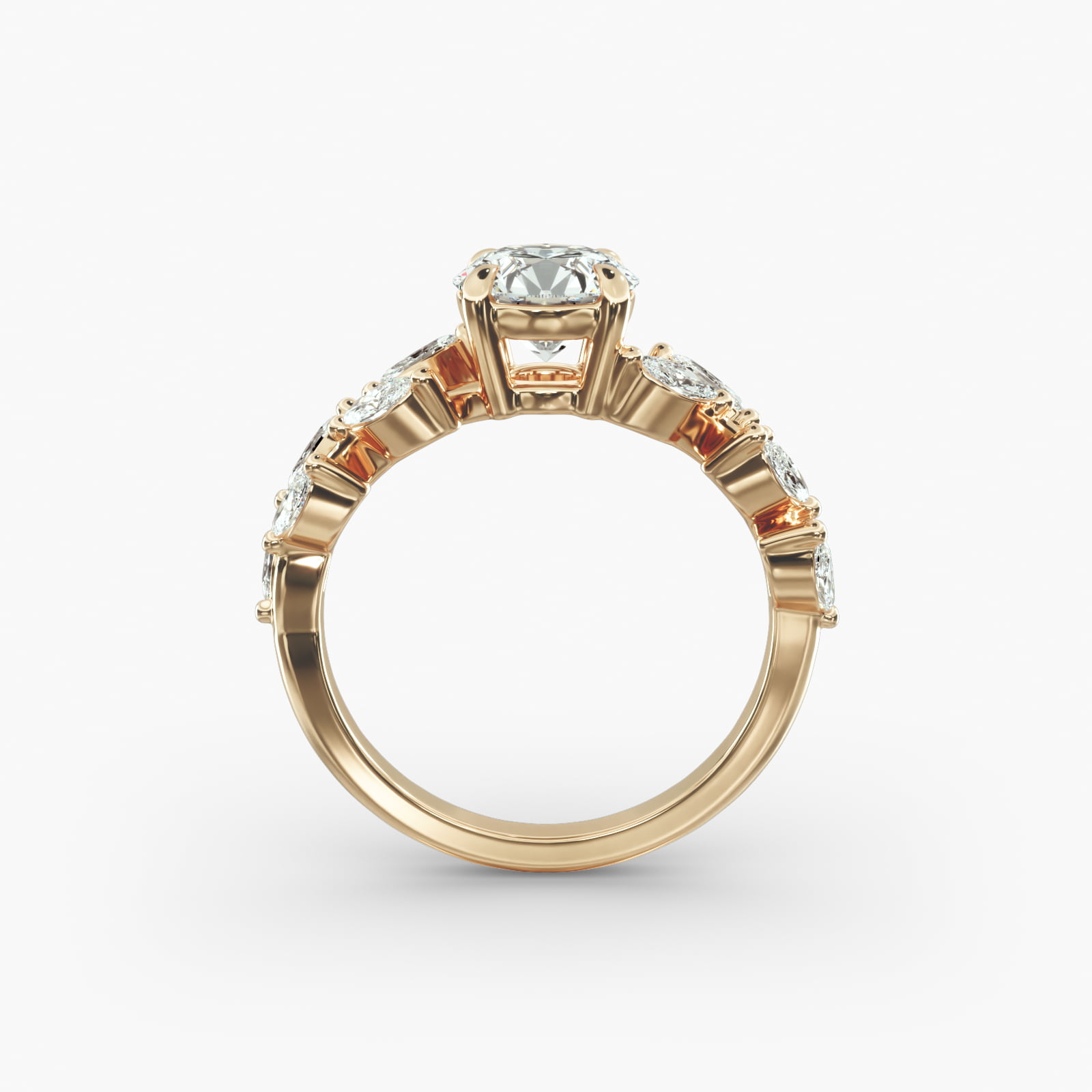 Diamond Wreath Side Stone Engagement Ring In 14K Yellow Gold