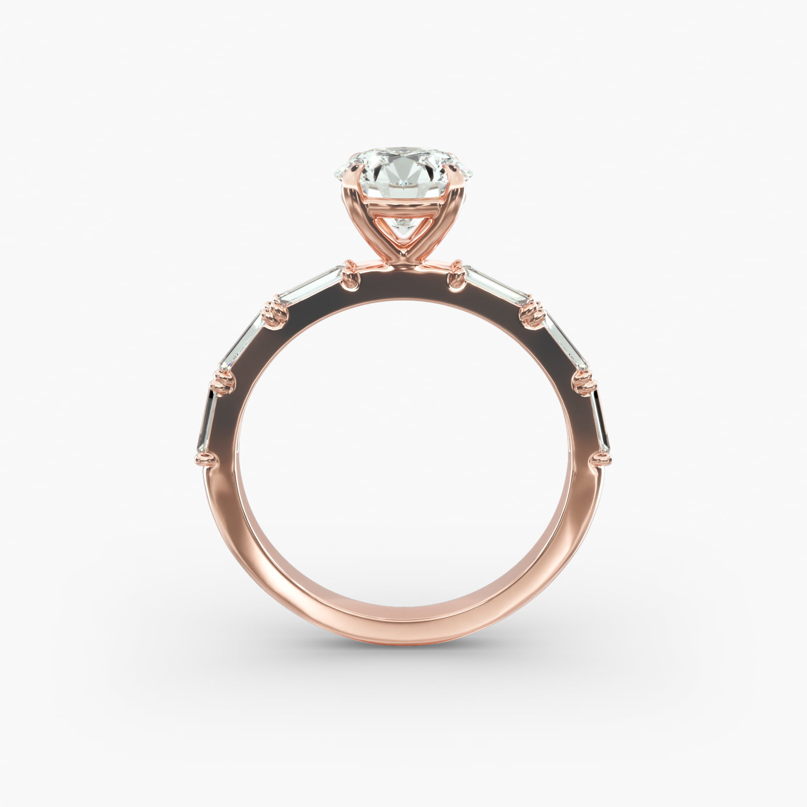 Floating Diamond Line Side Stone Engagement Ring In 14K Rose Gold