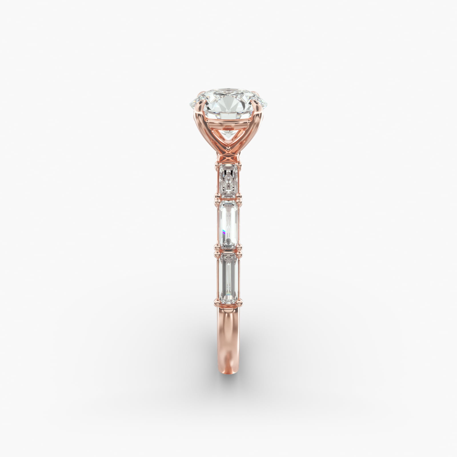 Floating Diamond Line Side Stone Engagement Ring In 14K Rose Gold