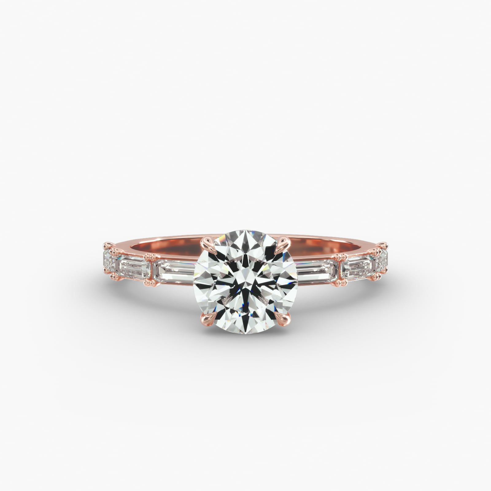 Floating Diamond Line Side Stone Engagement Ring In 14K Rose Gold