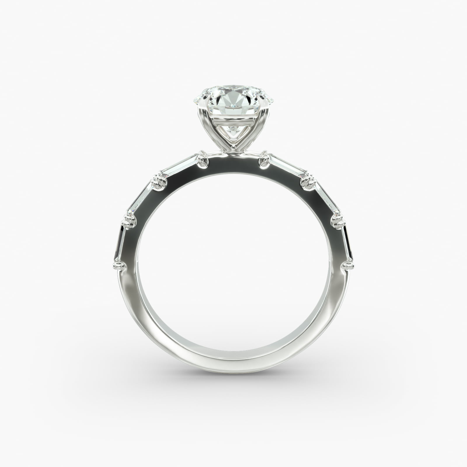 Floating Diamond Line Side Stone Engagement Ring In 14K White Gold