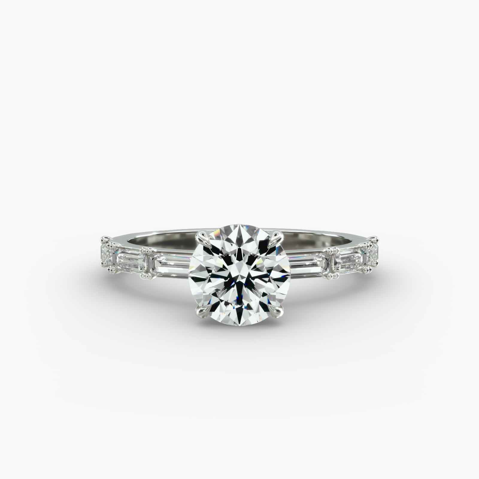 Floating Diamond Line Side Stone Engagement Ring In 14K White Gold