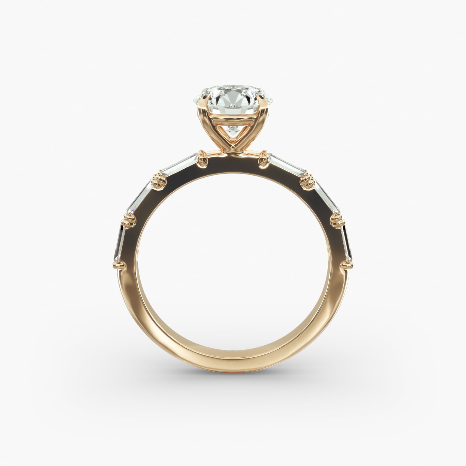 Floating Diamond Line Side Stone Engagement Ring In 14K Yellow Gold