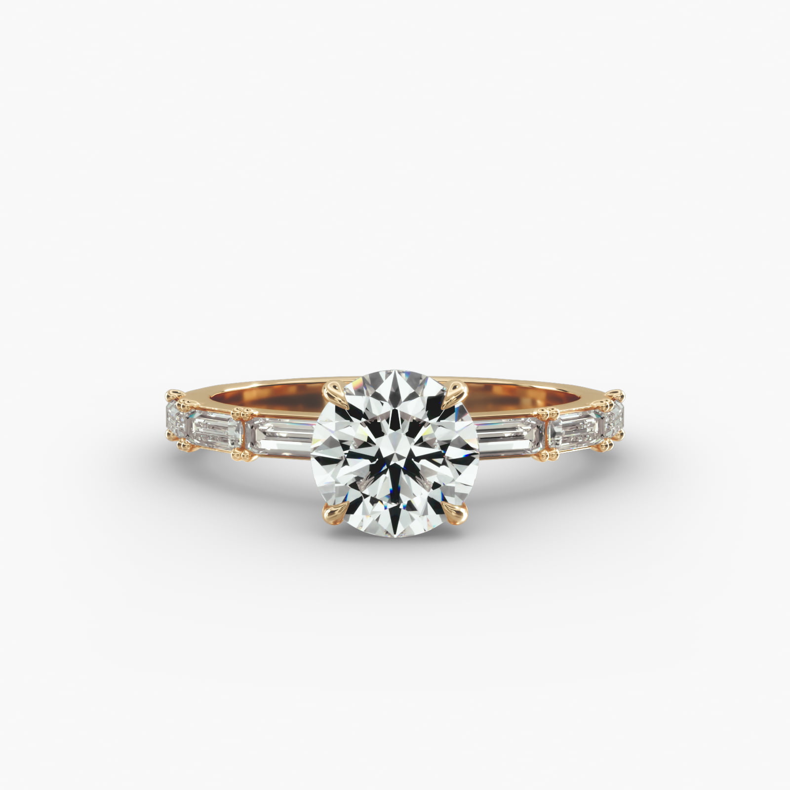 Floating Diamond Line Side Stone Engagement Ring In 14K Yellow Gold