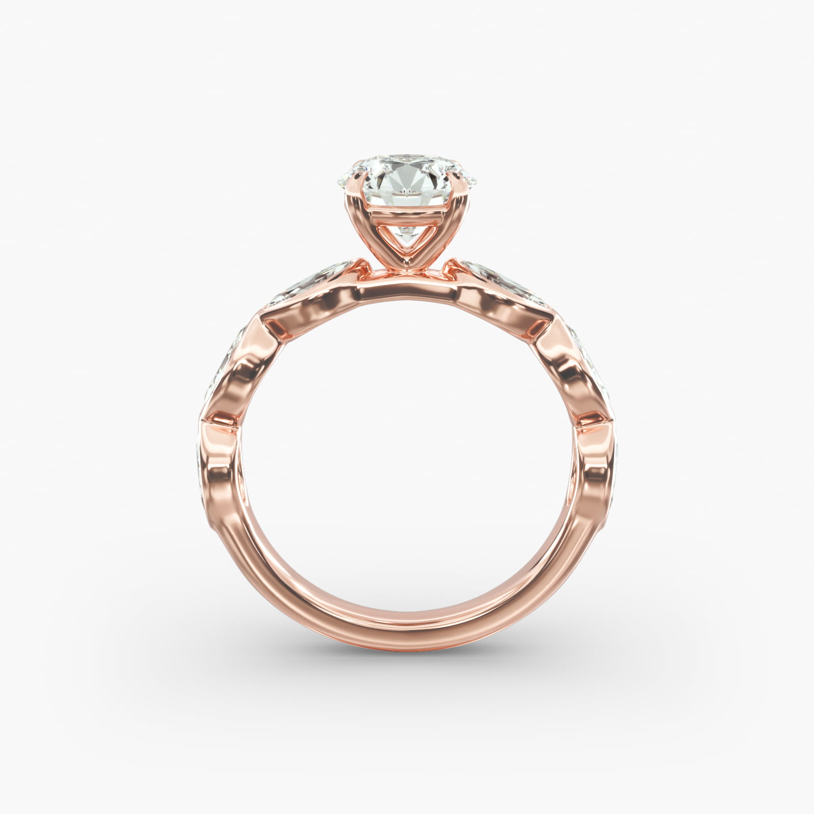 Bezel Set Marquise Cut Side Stone Diamond Engagement Ring In 14K Rose Gold
