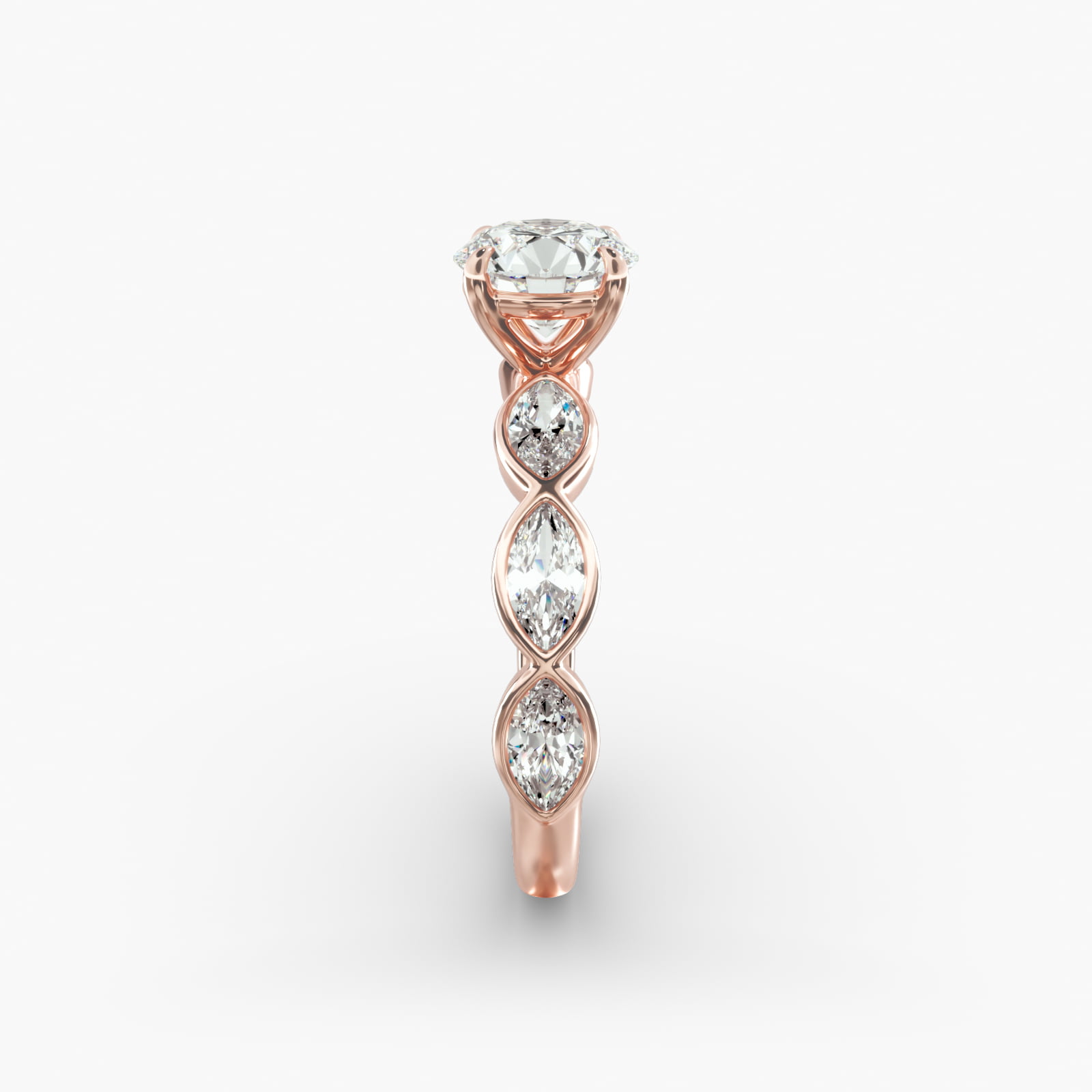 Bezel Set Marquise Cut Side Stone Diamond Engagement Ring In 14K Rose Gold